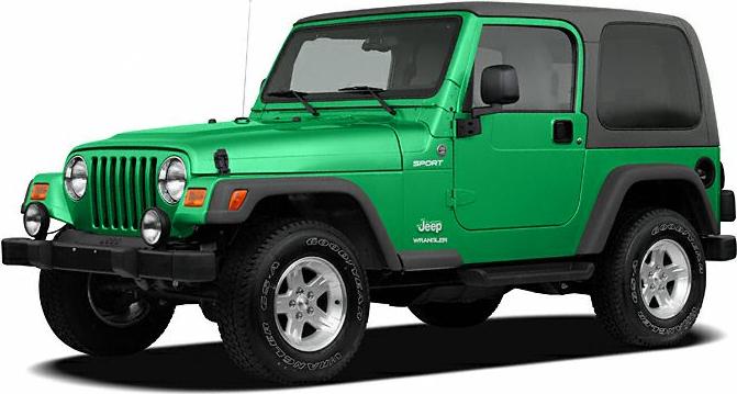 Green Jeep Wrangler II (TJ) Sport with hardtop and round headlights
