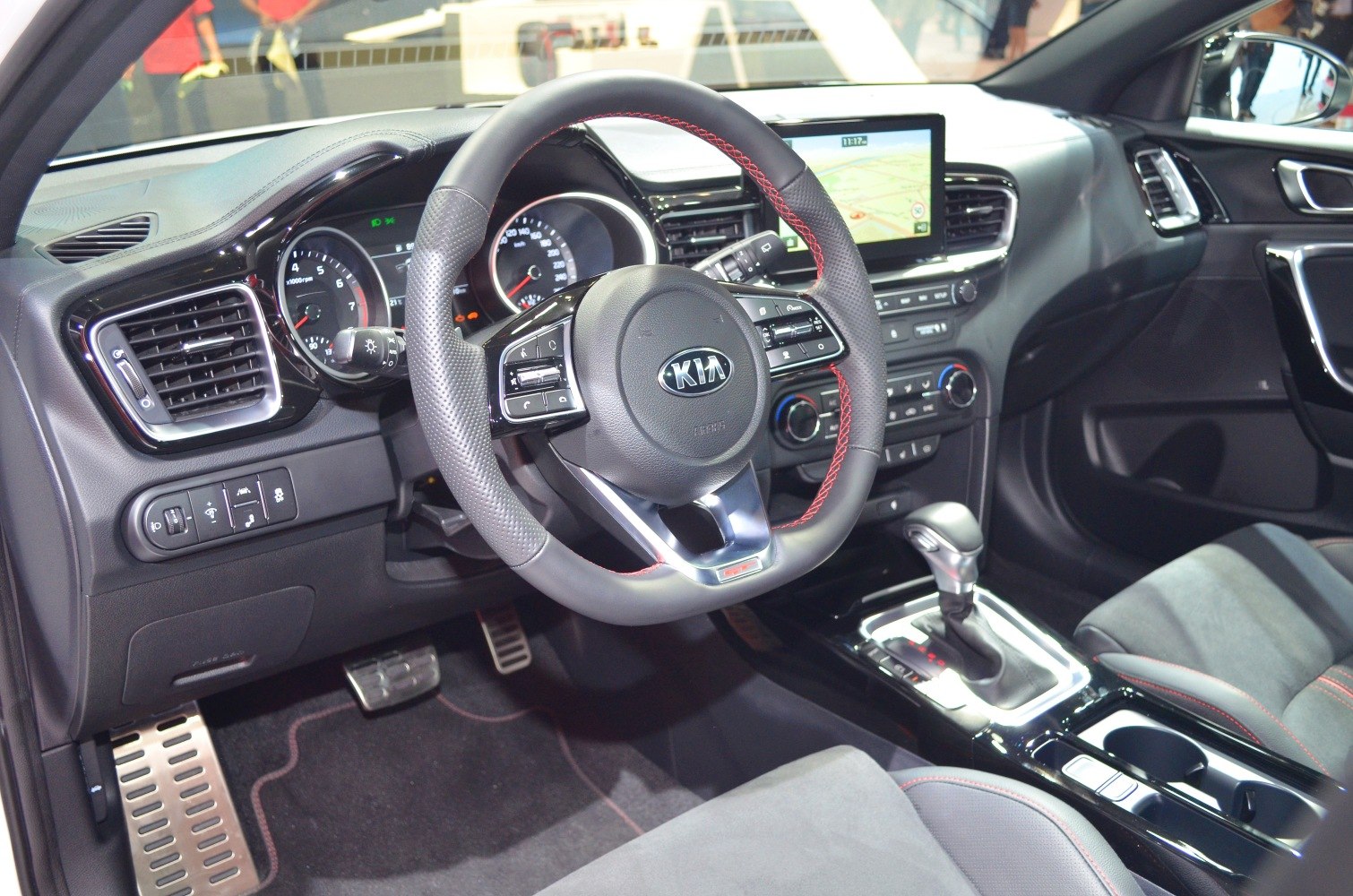 Modern dashboard with touchscreen and multifunction steering wheel