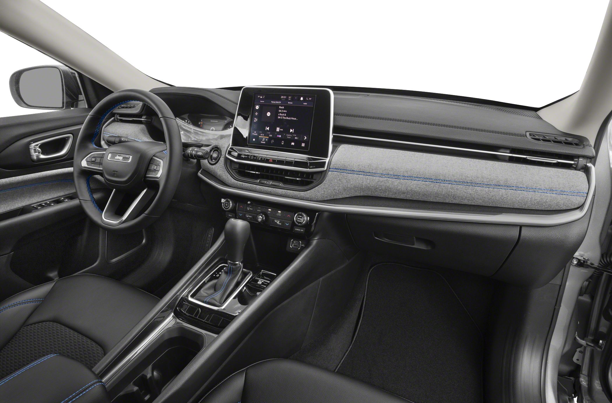 Modern car interior with touchscreen infotainment and stylish dashboard details