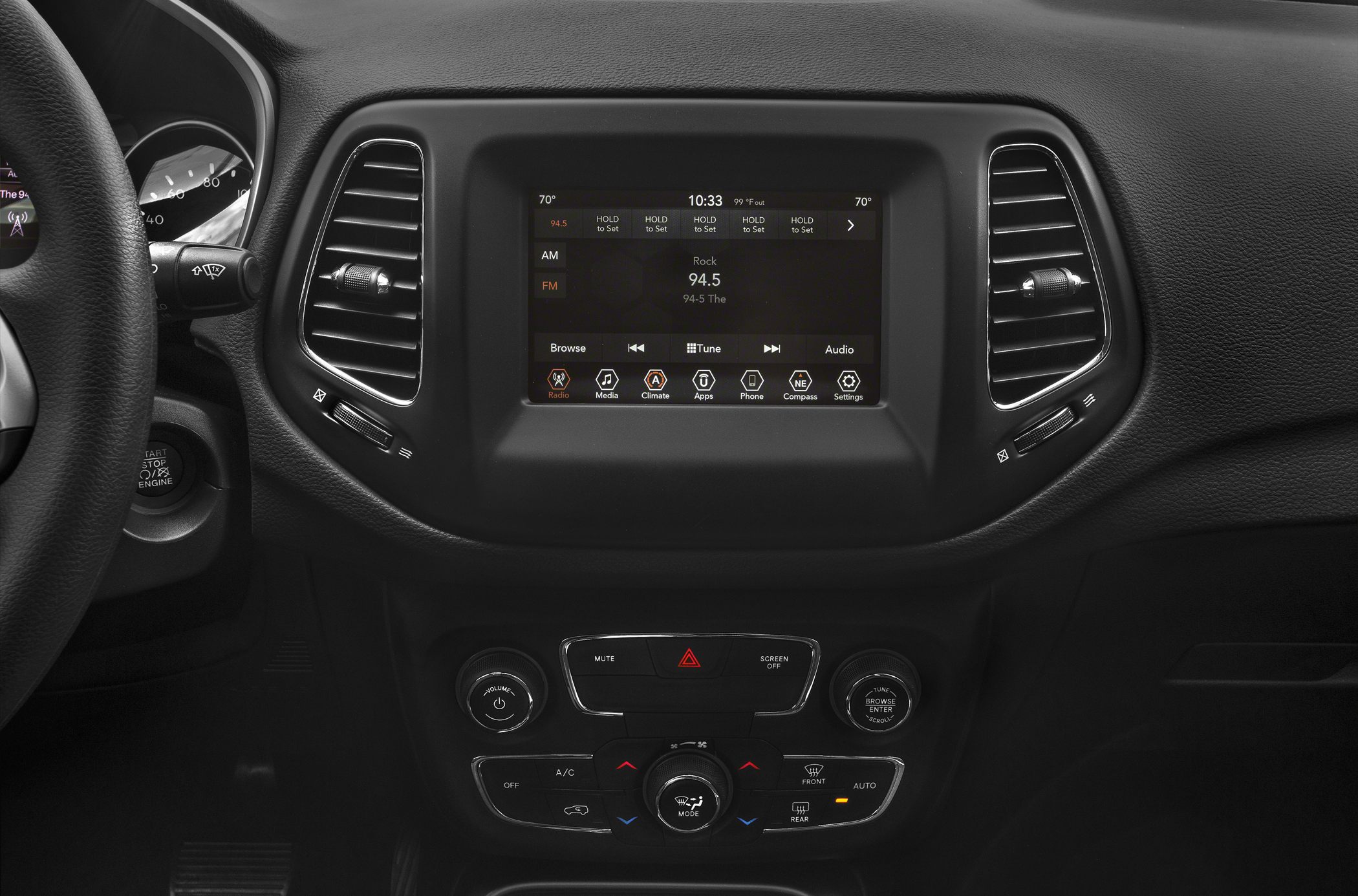 Touchscreen infotainment and climate control dashboard