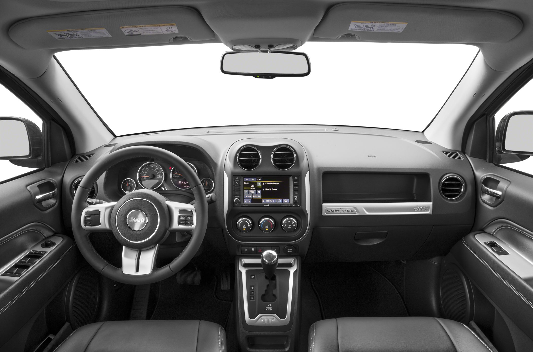 Dashboard with central touchscreen and multifunction steering wheel
