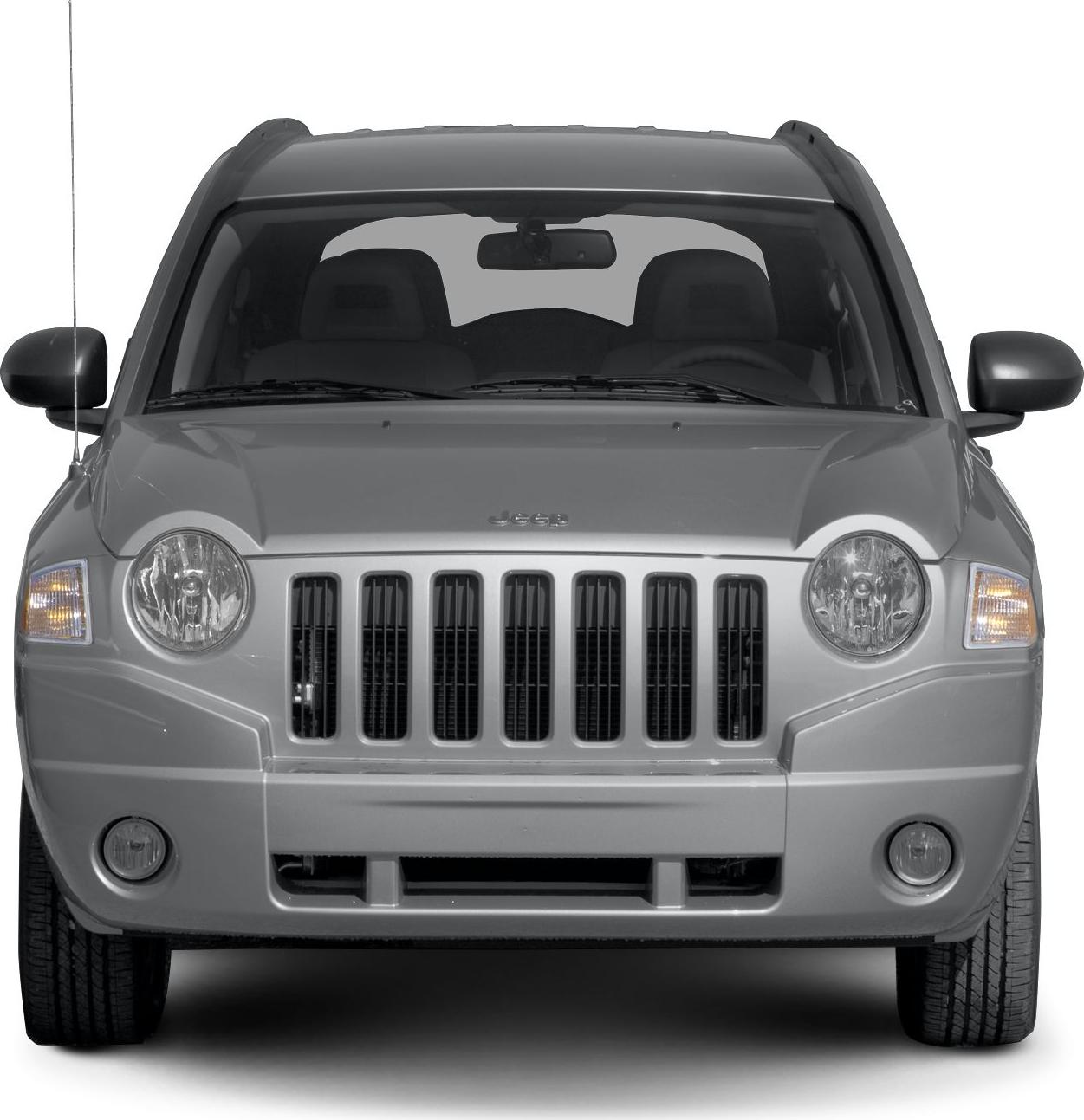 Front view with seven-slot grille and round headlights