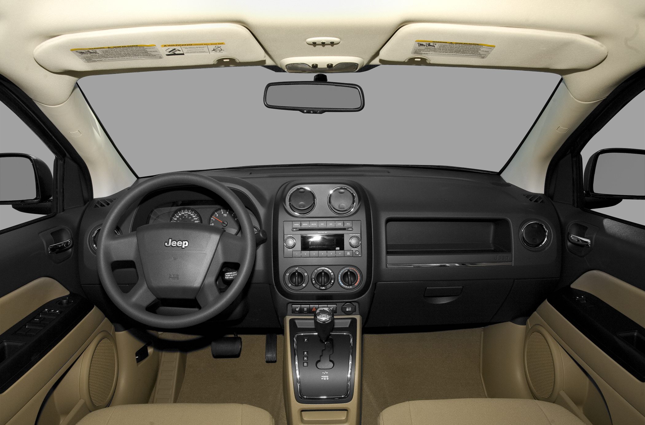 Dashboard, steering wheel, and center console with automatic gear shift
