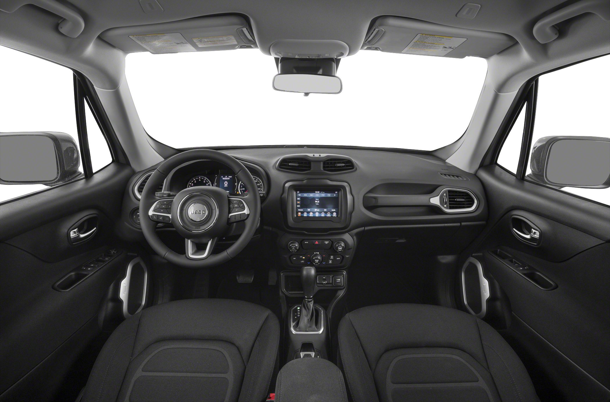 Dashboard and steering wheel with infotainment and control buttons