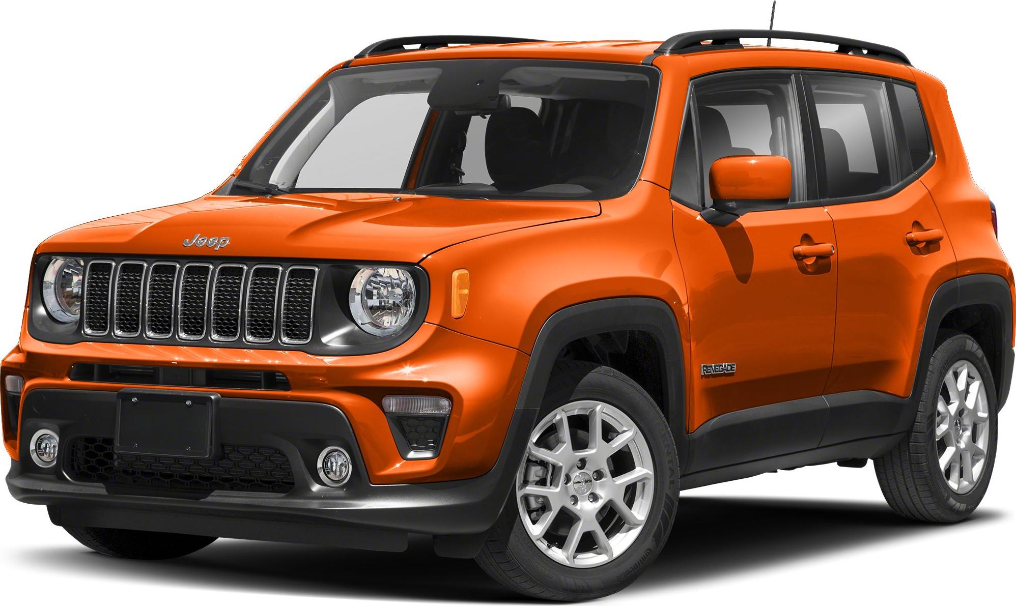 Front grille and rugged side profile of an orange SUV