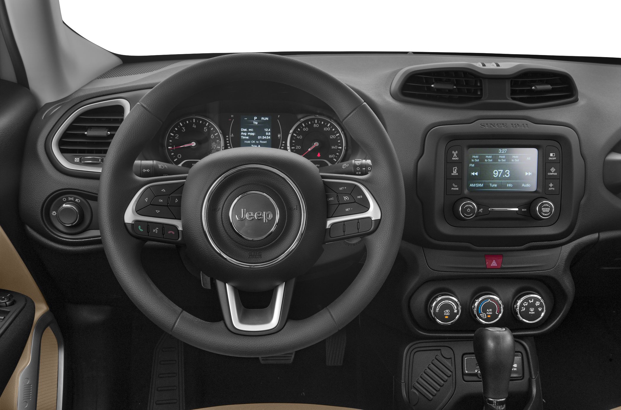 Steering wheel, instrument cluster, and multimedia center console