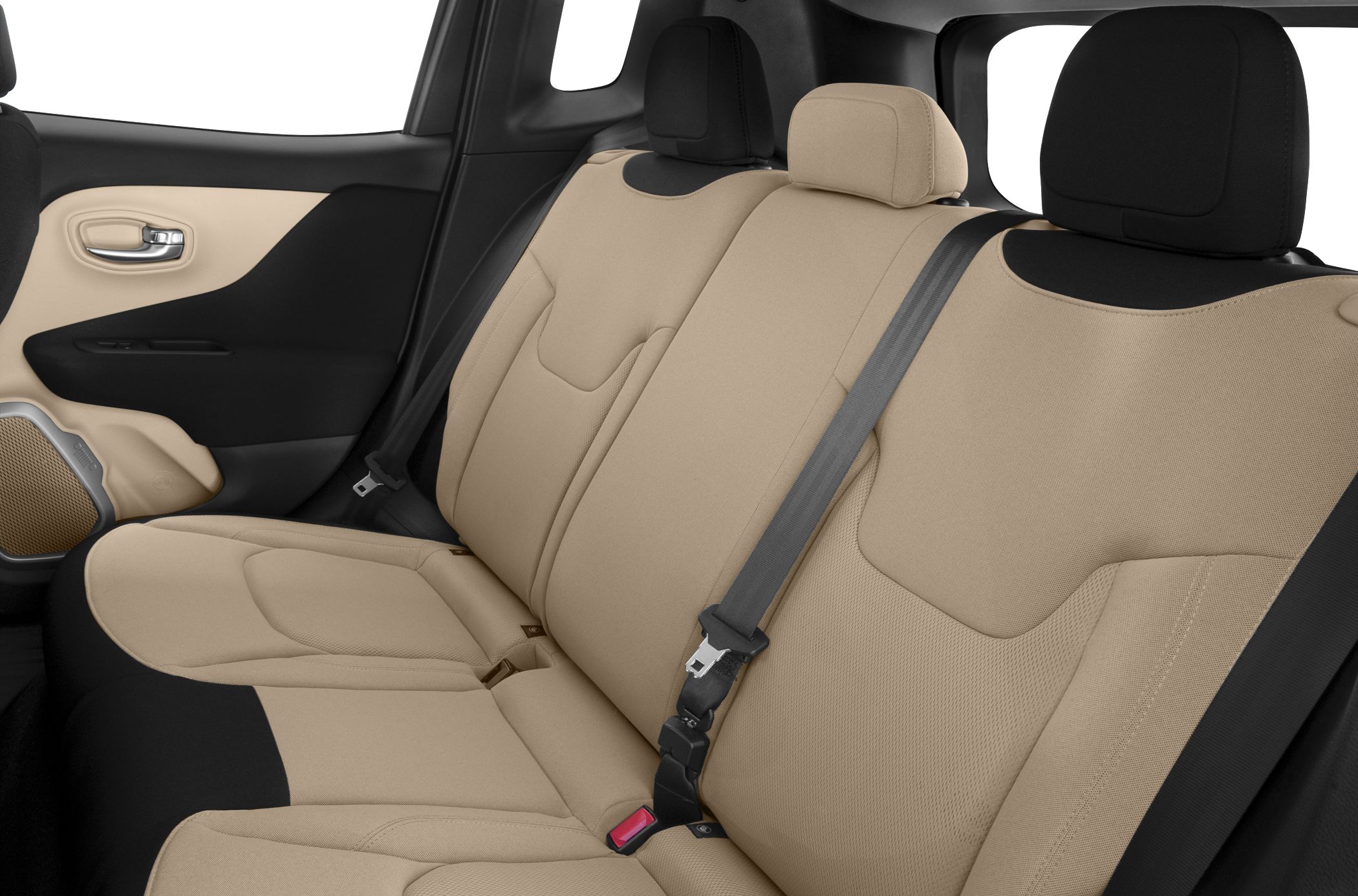 Beige fabric rear seats with seatbelt in compact SUV interior
