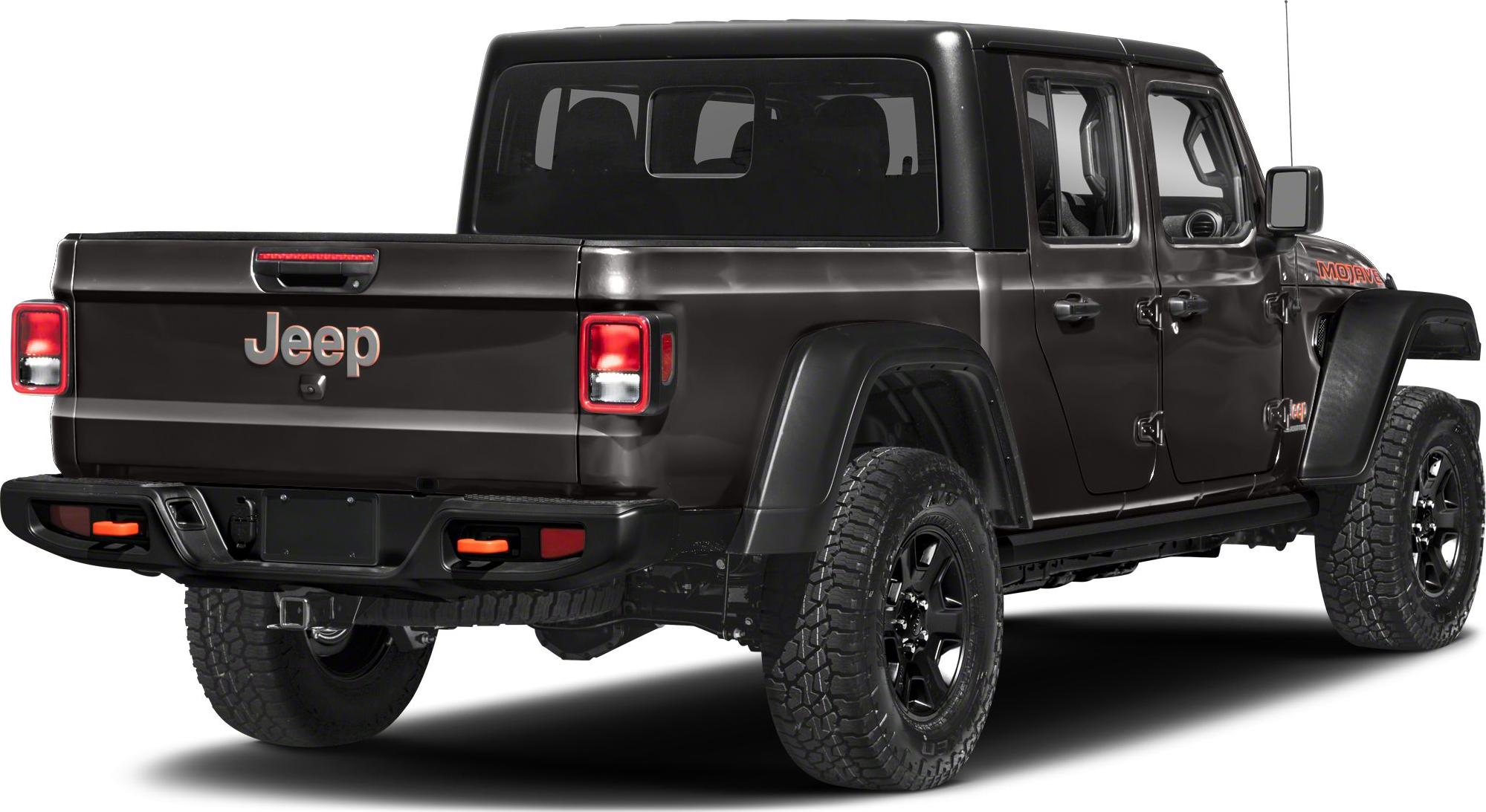 Rear and side of off-road double cab pickup with rugged tires