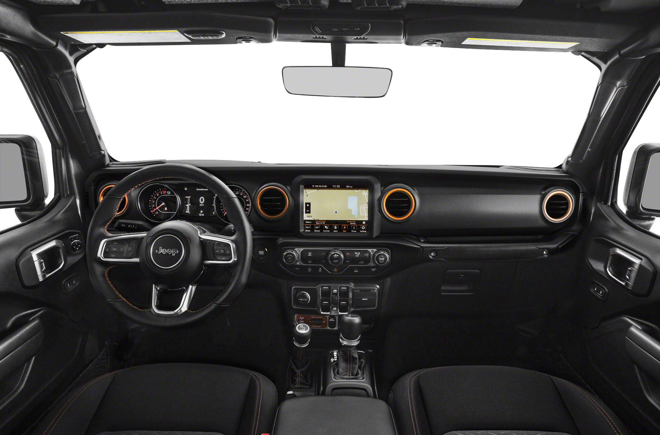 Modern dashboard with touchscreen, multifunction steering wheel, and instrument cluster