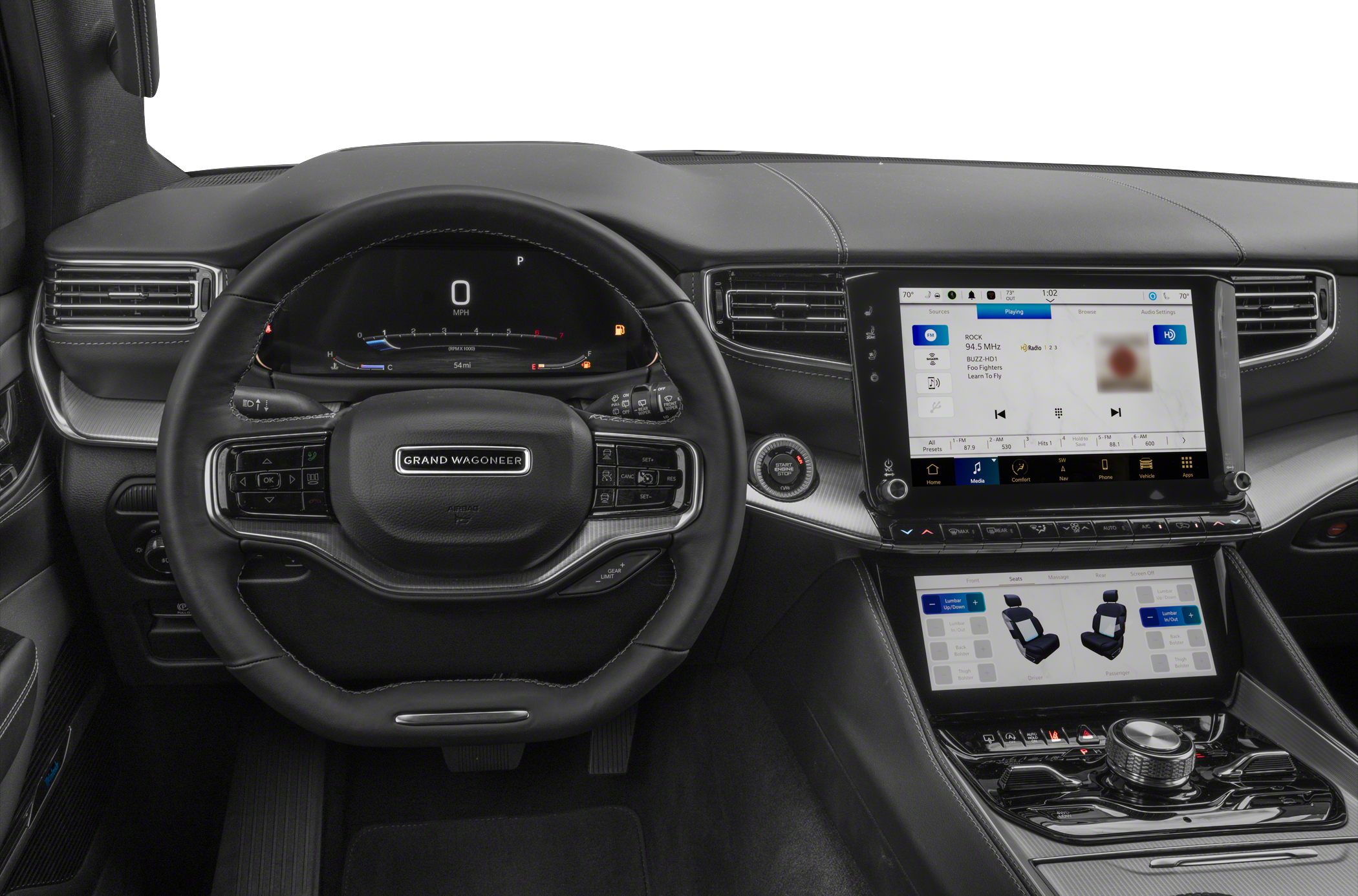 Digital instrument cluster and dual touchscreen infotainment system in luxury SUV interior