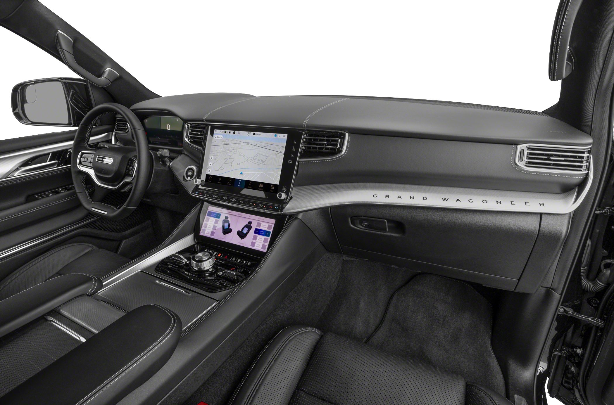 Luxury SUV interior with touchscreen dashboard and digital instrument cluster