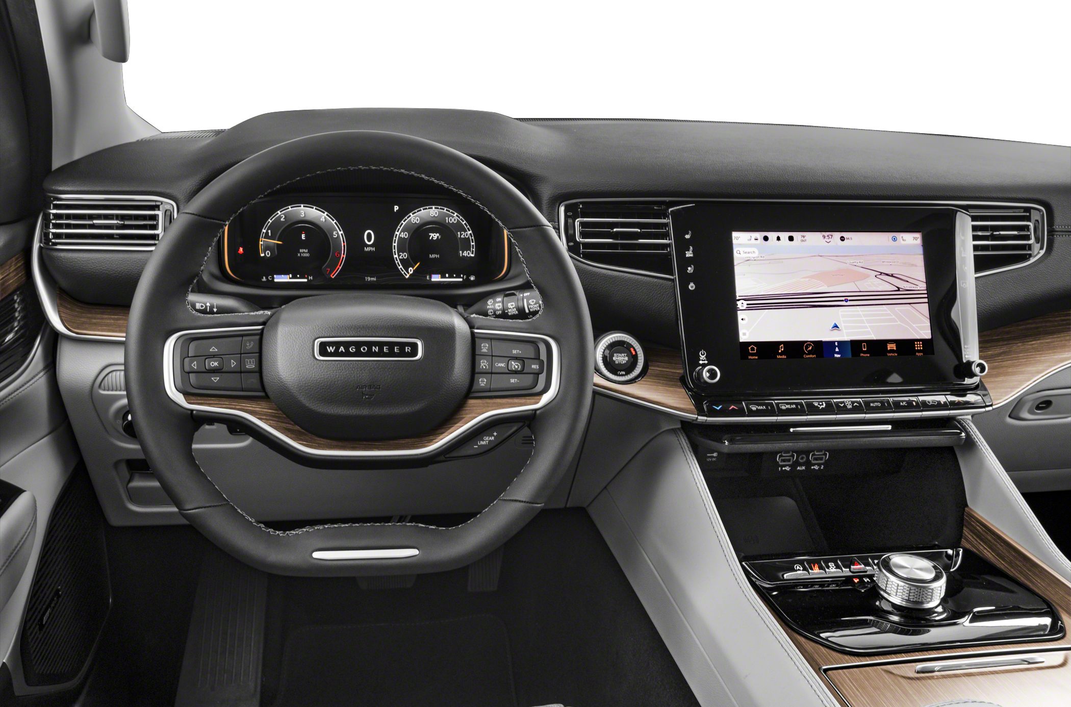 Digital dashboard and infotainment touchscreen in luxury SUV interior