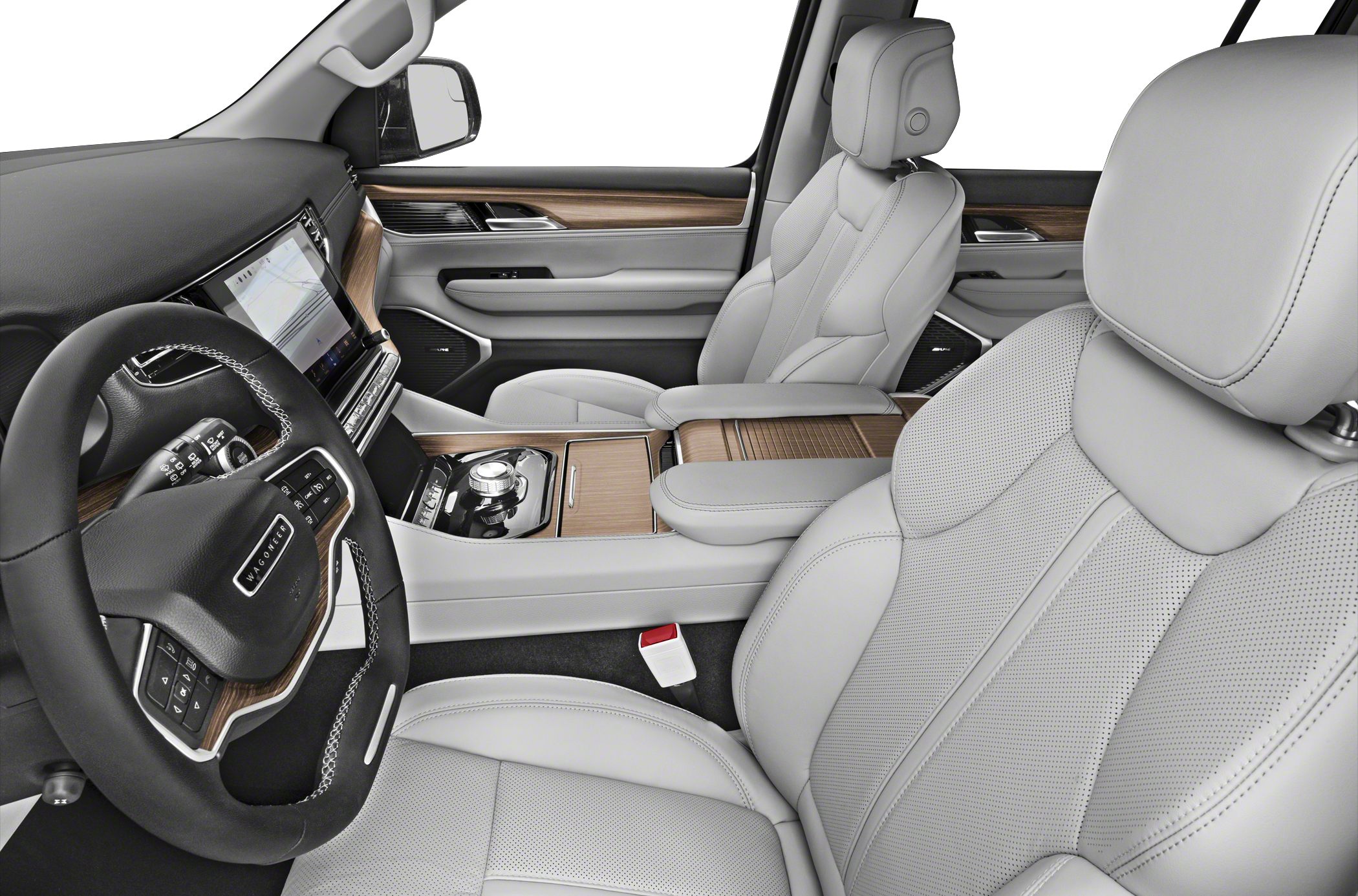 Premium leather seats and wood trim with advanced steering wheel controls.