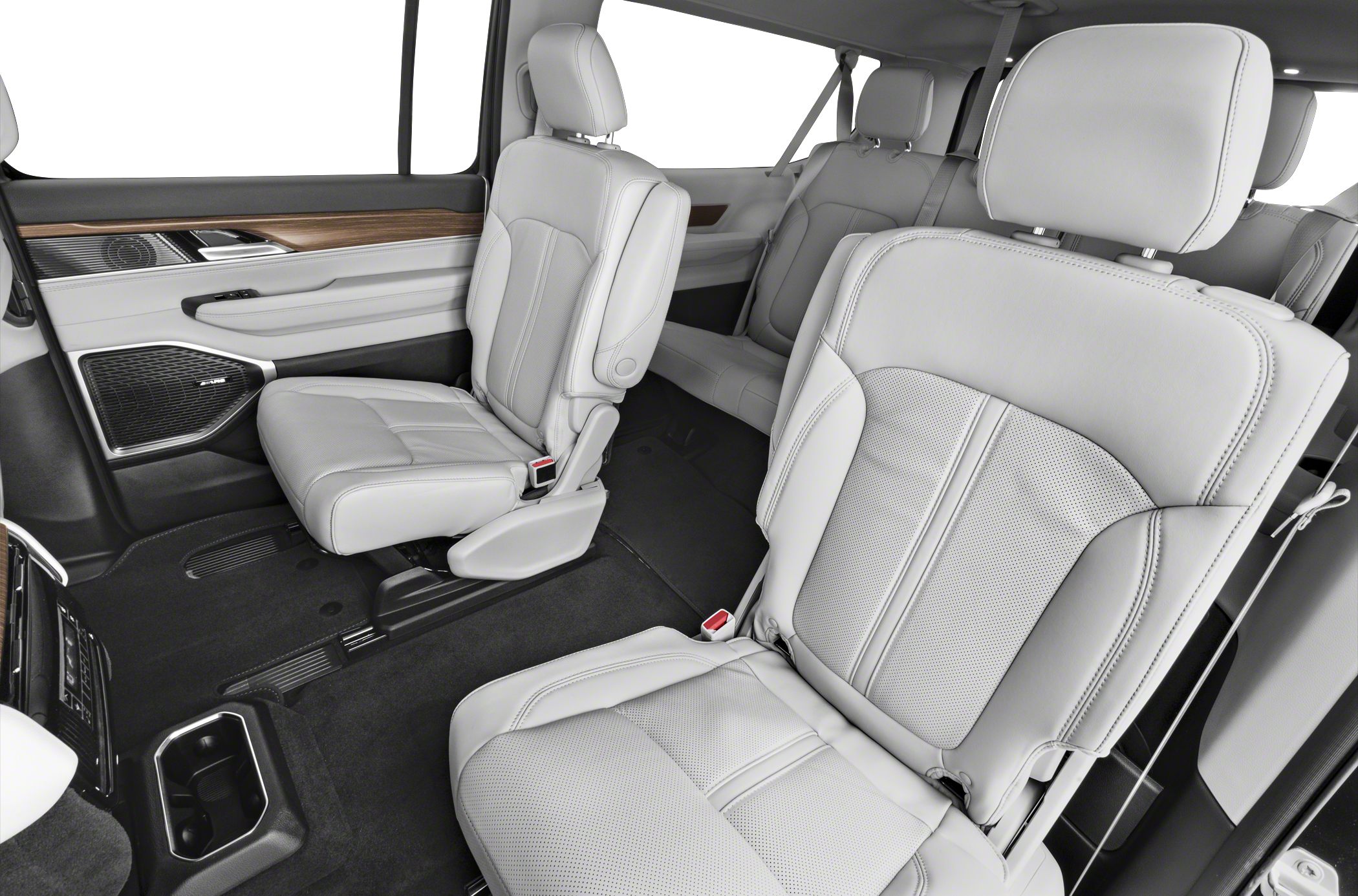 Spacious rear interior with luxurious leather captain's chairs