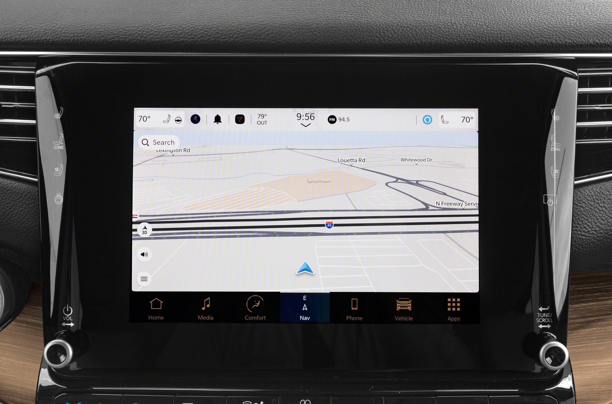 Infotainment touchscreen with navigation and climate controls