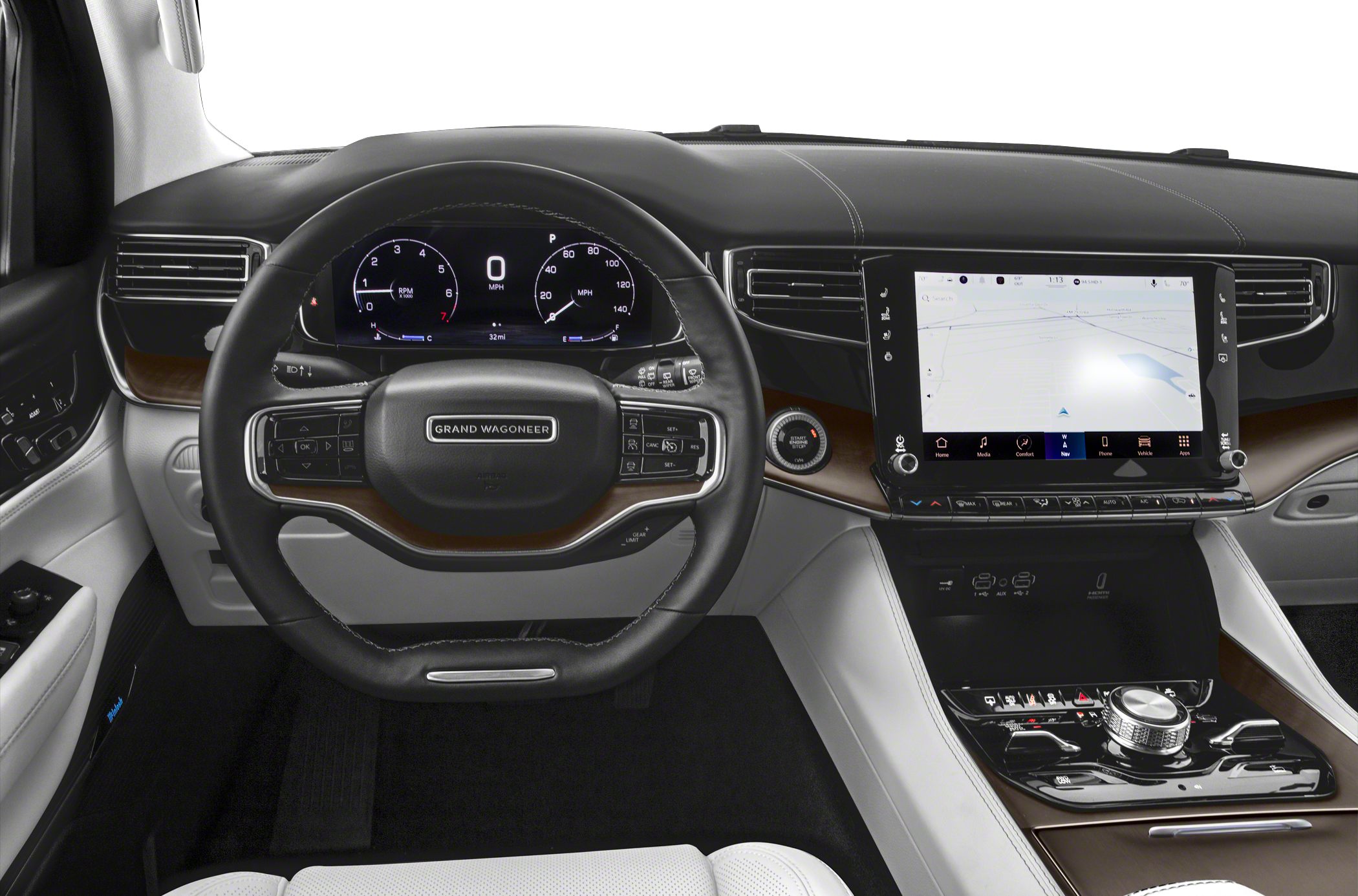 Digital dashboard, touchscreen navigation, and multifunction steering wheel
