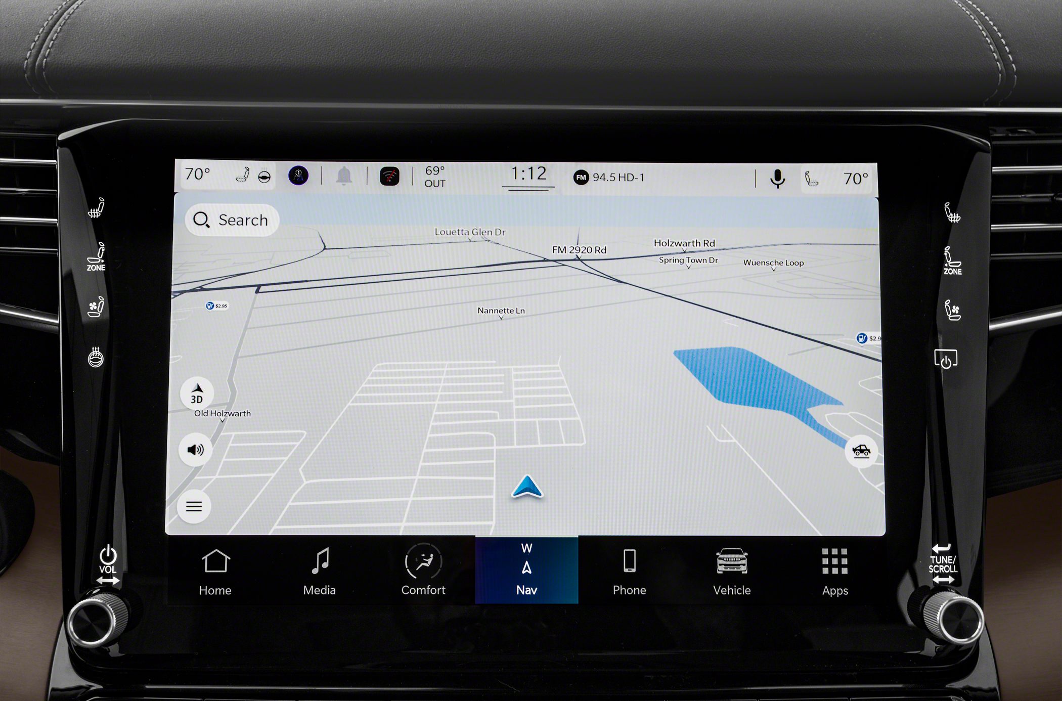 Navigation touchscreen with climate and media controls