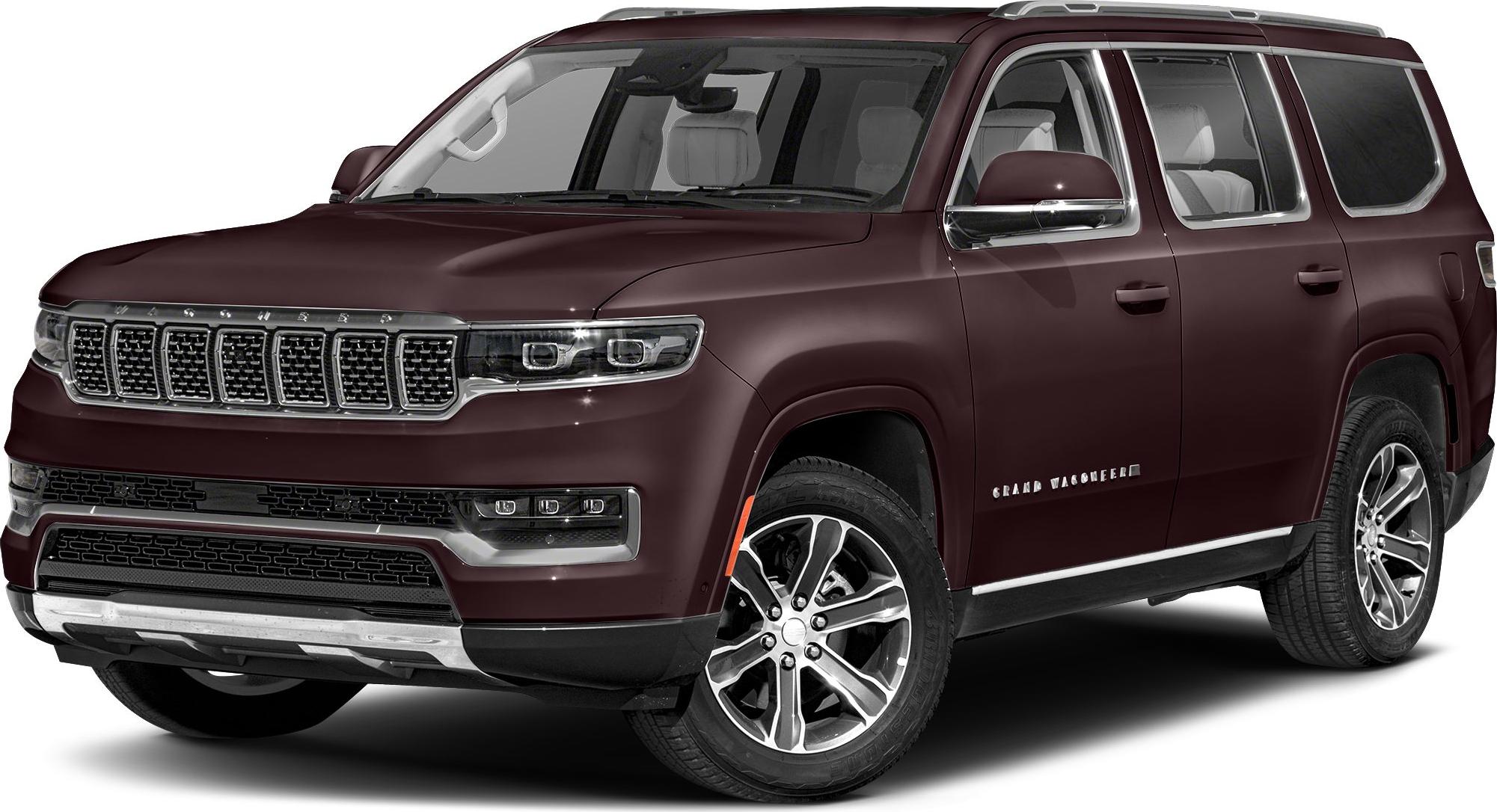 Front side view of luxury SUV with chrome grille and large wheels