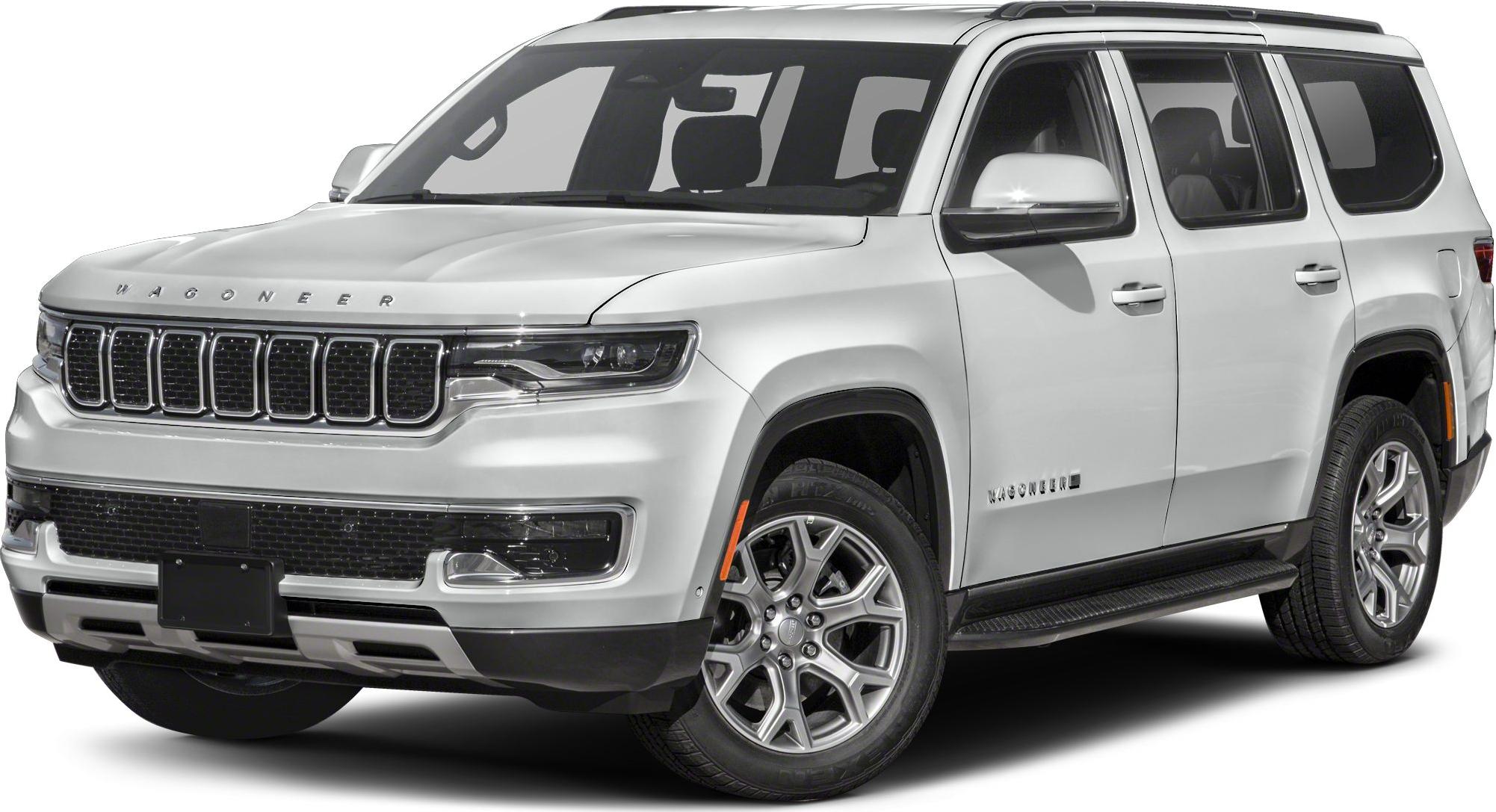 Front grille, LED headlights, and side profile of a white full-size SUV
