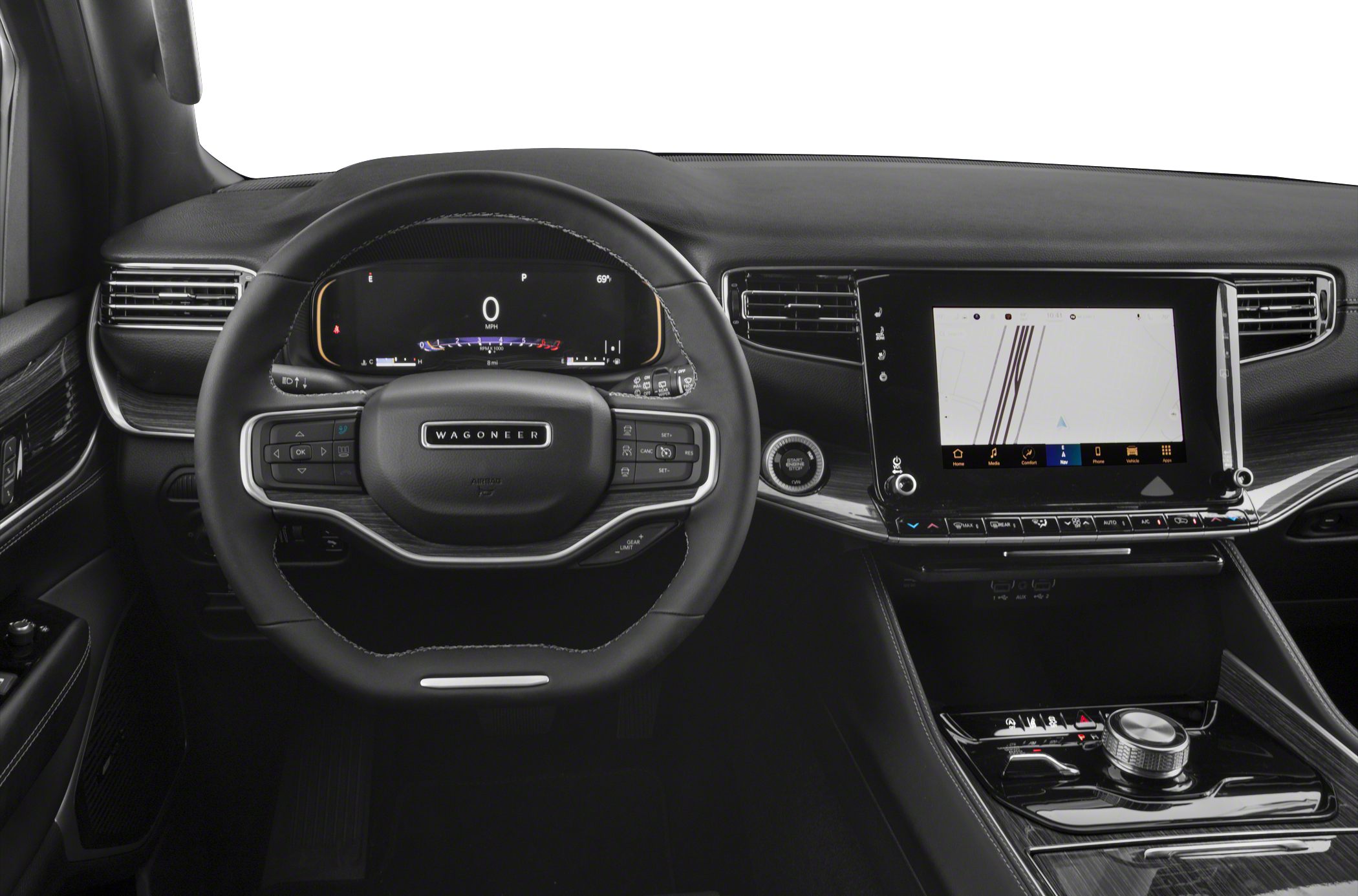 Digital dashboard and touchscreen infotainment system in luxury SUV interior