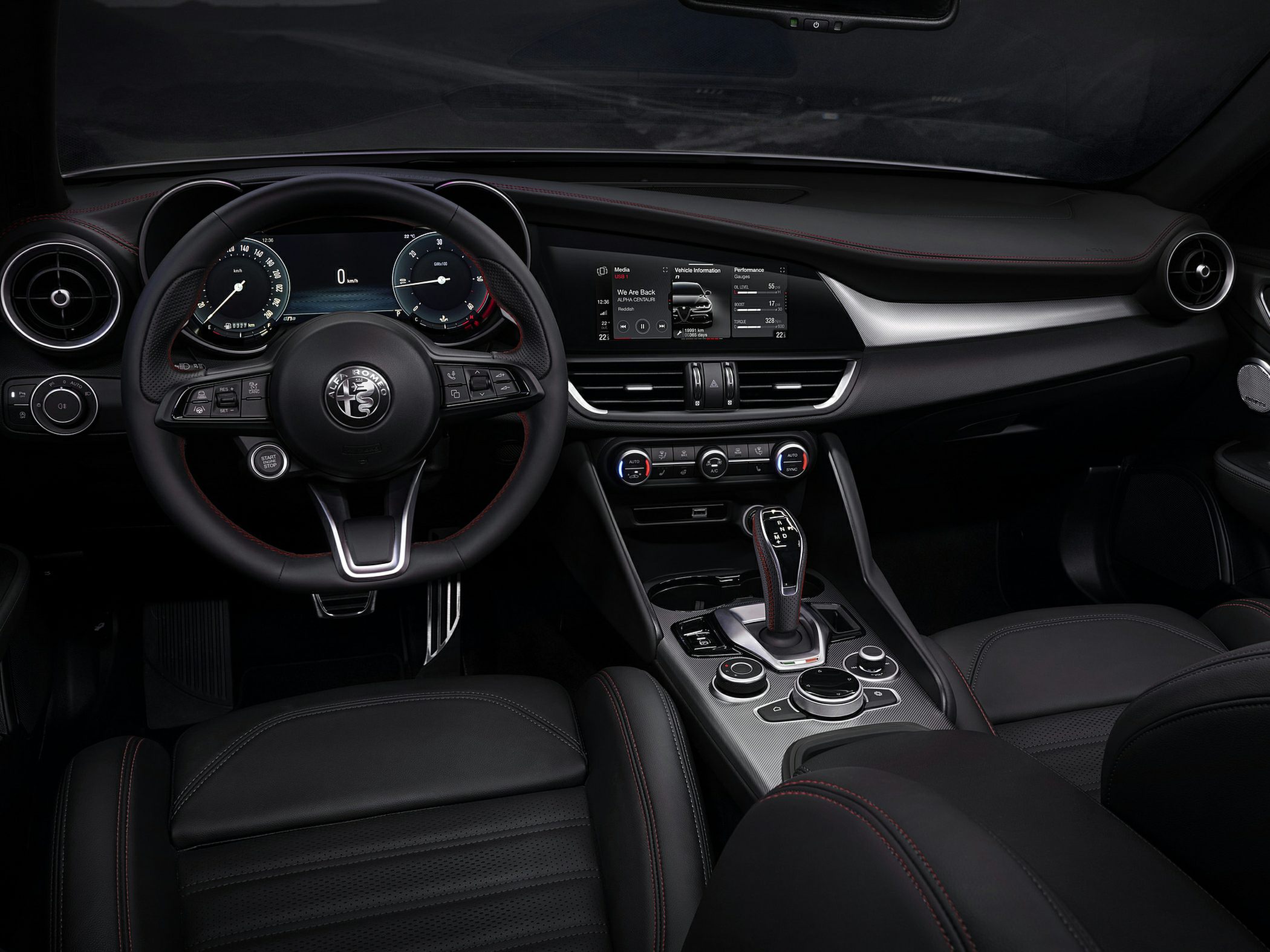 Digital dashboard and center console with gear shift and controls