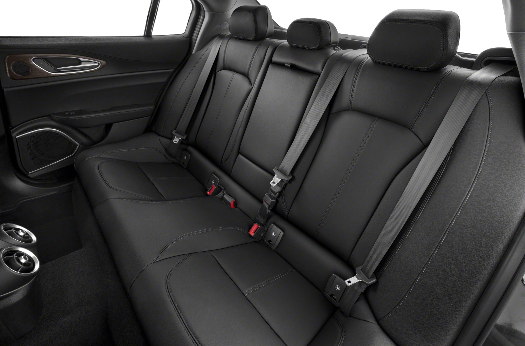 Black leather rear seats with seatbelts and headrests