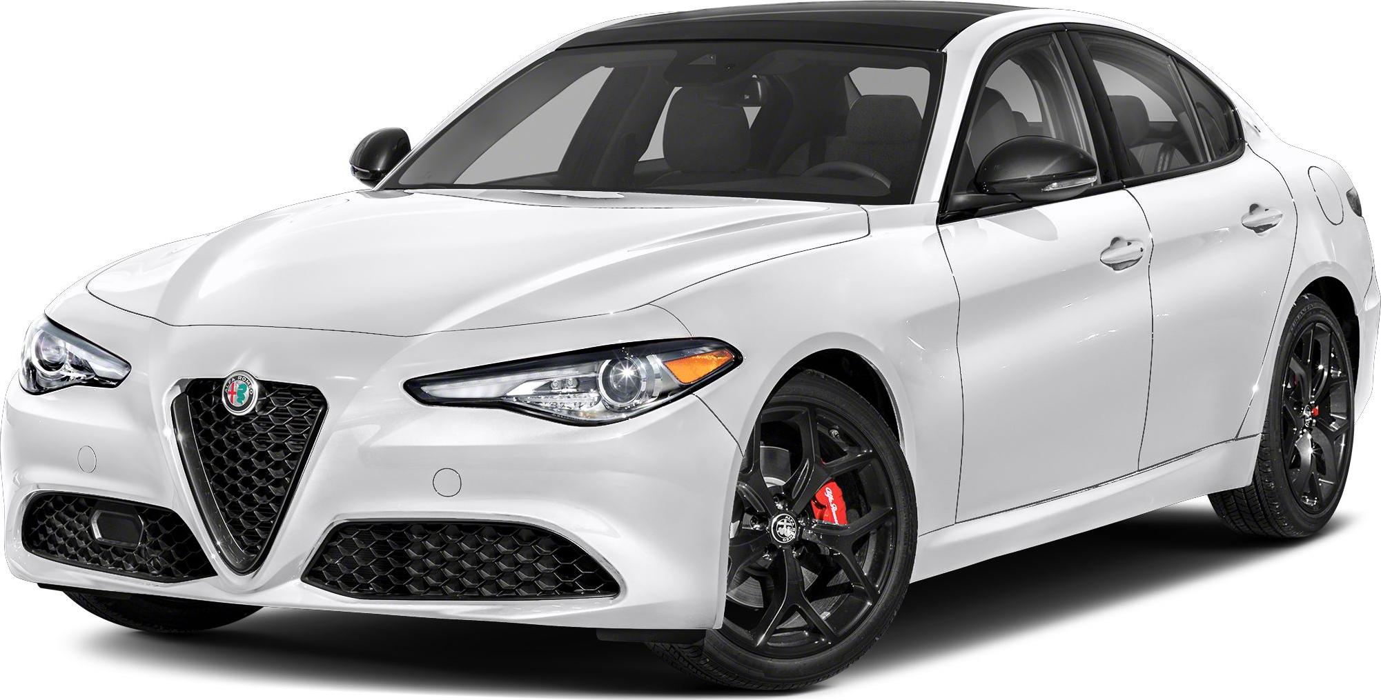 Front 3/4 view with signature grille and black alloy wheels with red calipers