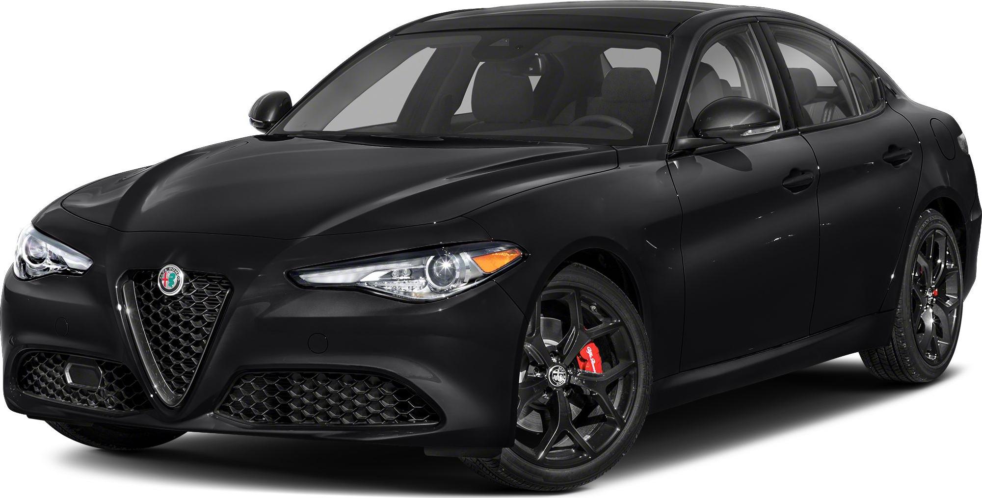 Sporty black luxury sedan front with alloy wheels and red brake calipers