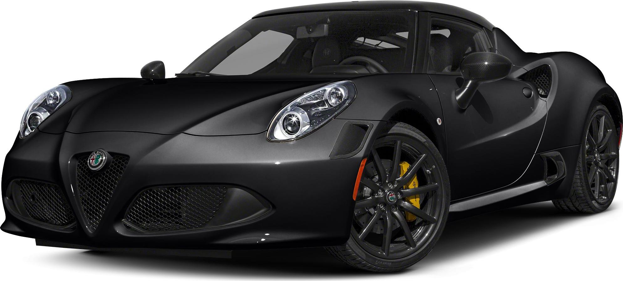 Matte black sports coupe front-side view with yellow brake calipers.