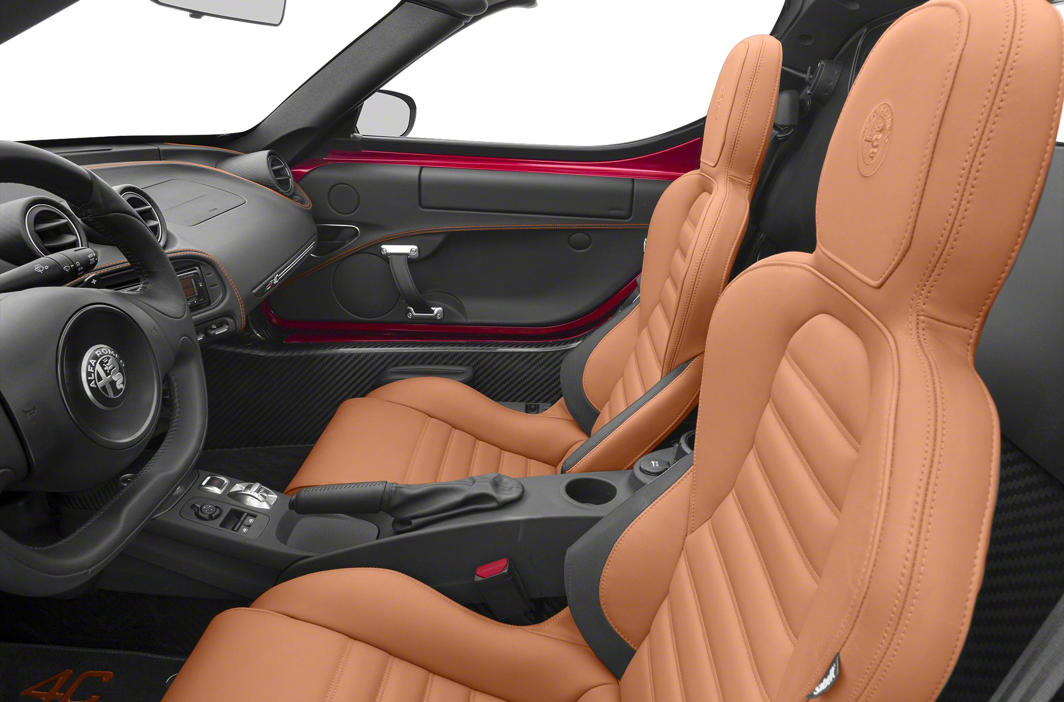 Tan leather sport seats and sporty dashboard with carbon fiber trim