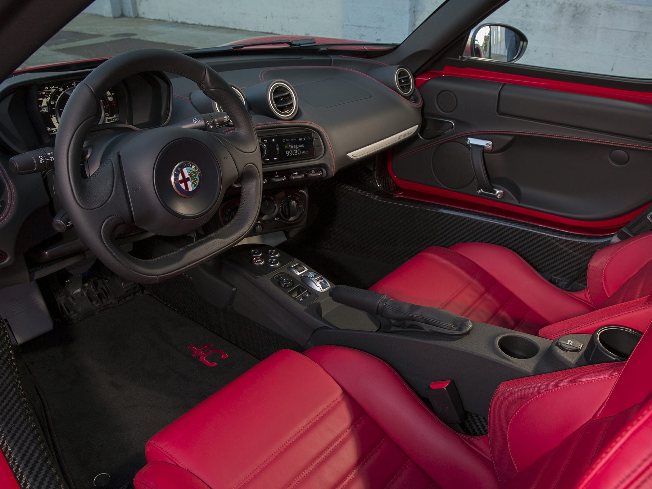 Red leather sport seats and carbon fiber center console
