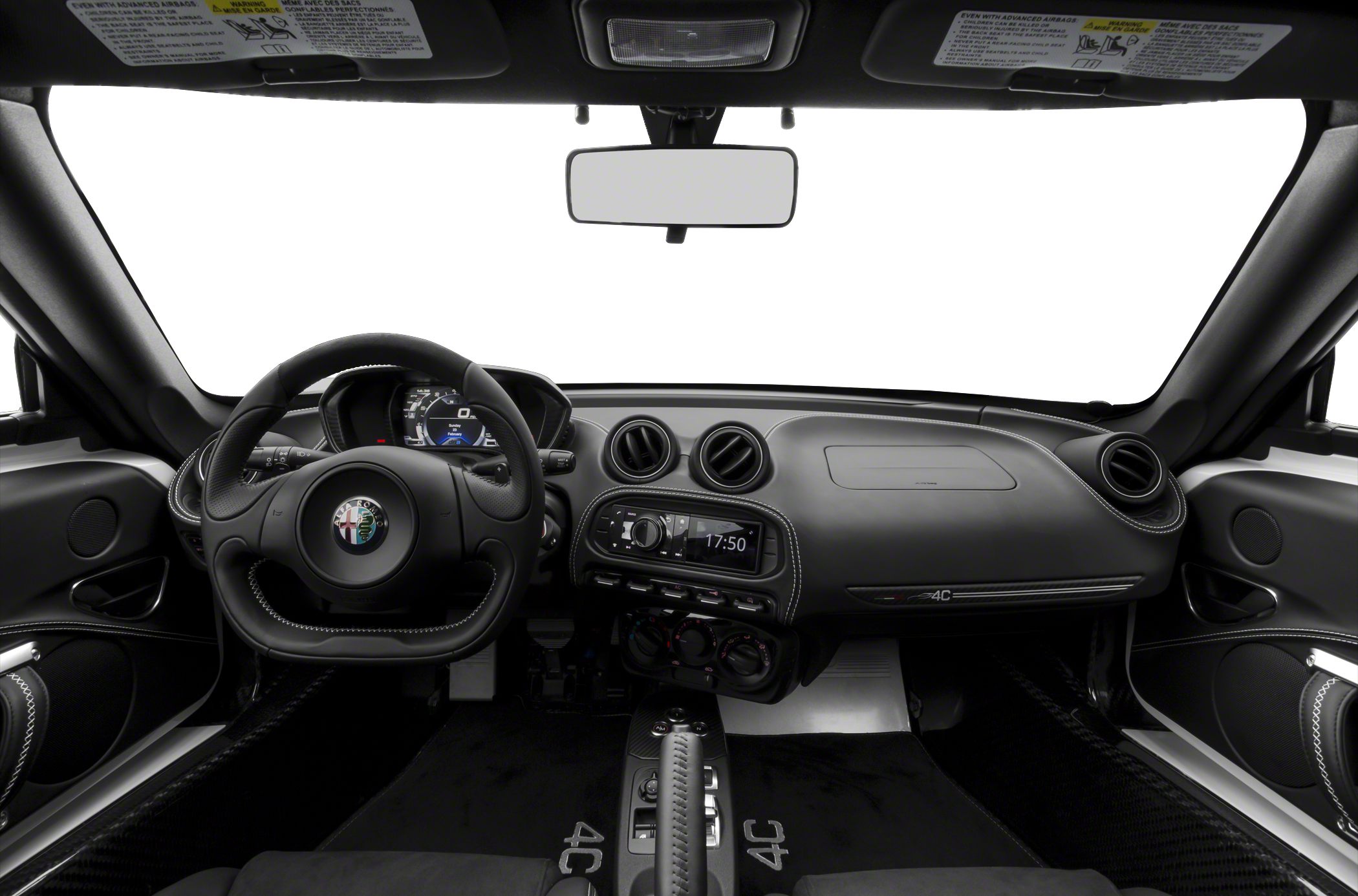 Sporty steering wheel and modern dashboard with central controls