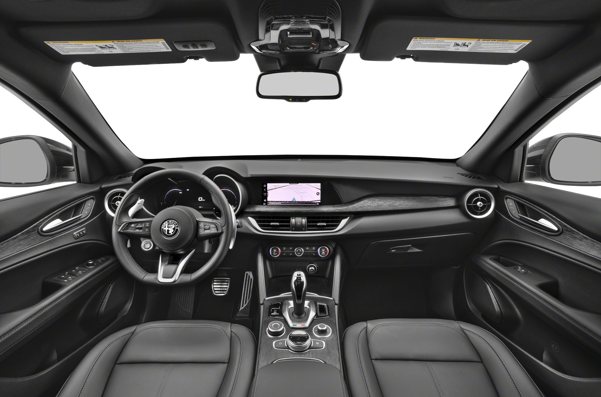 Digital instrument cluster and central infotainment screen with multifunction steering wheel.