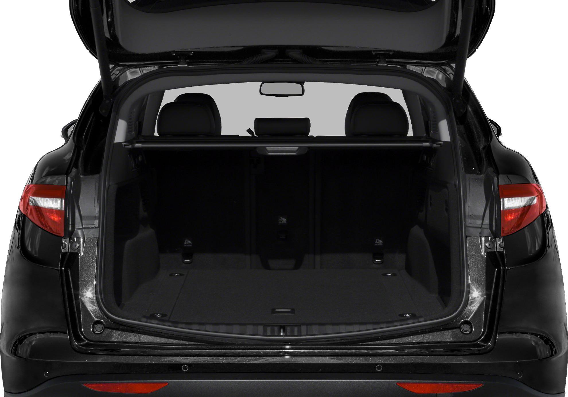 Open rear hatch showing spacious cargo area and rear seats.