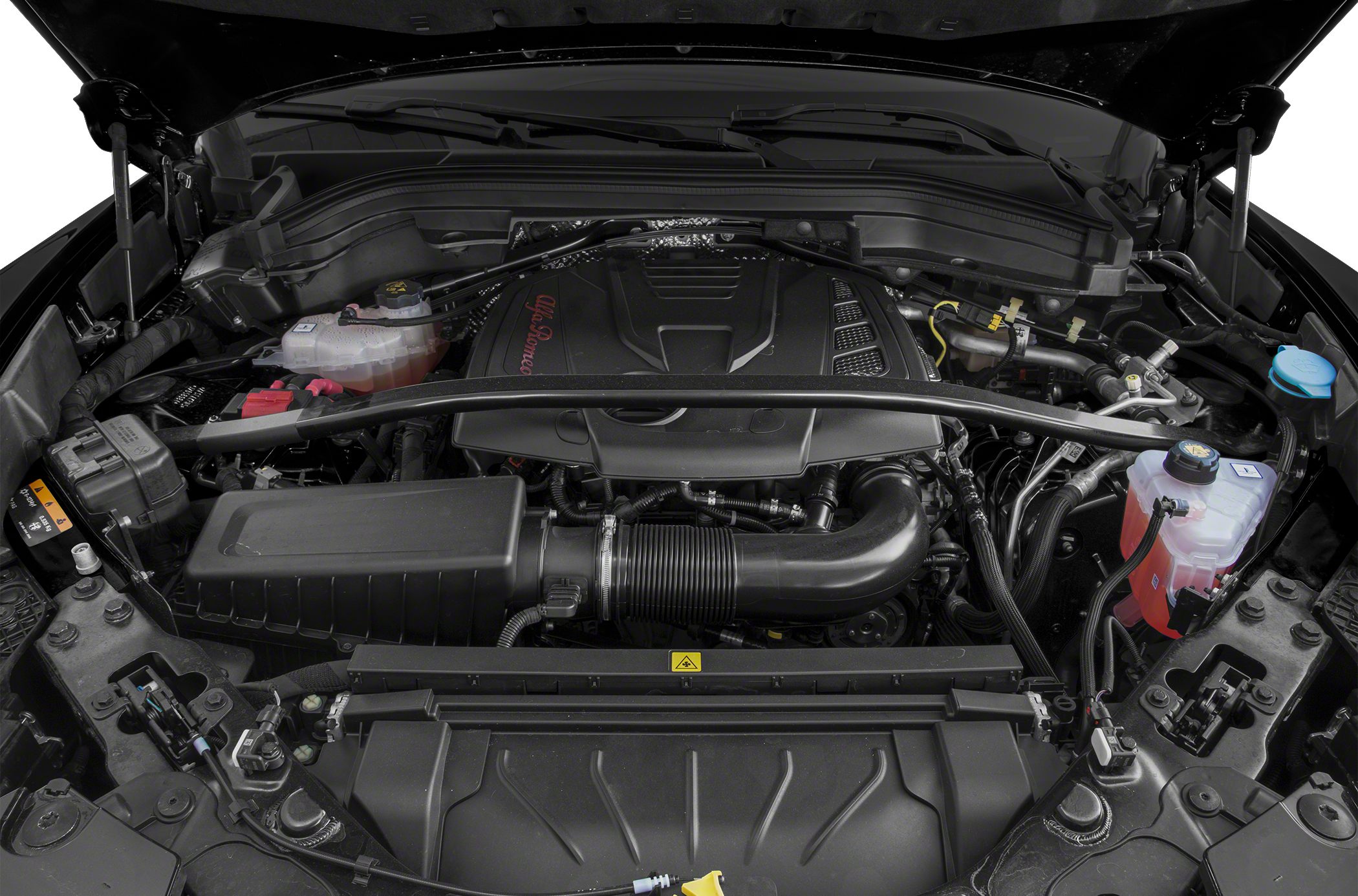Engine bay with Alfa Romeo branding and visible fluid reservoirs