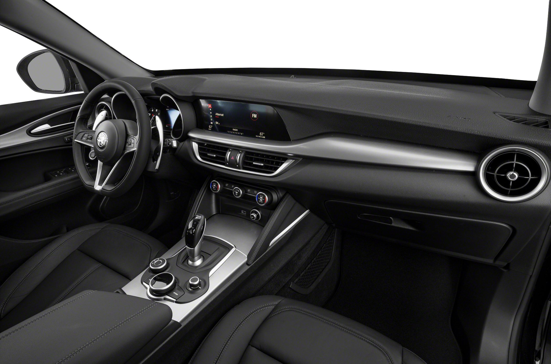 Dashboard and center console with digital display and control knobs