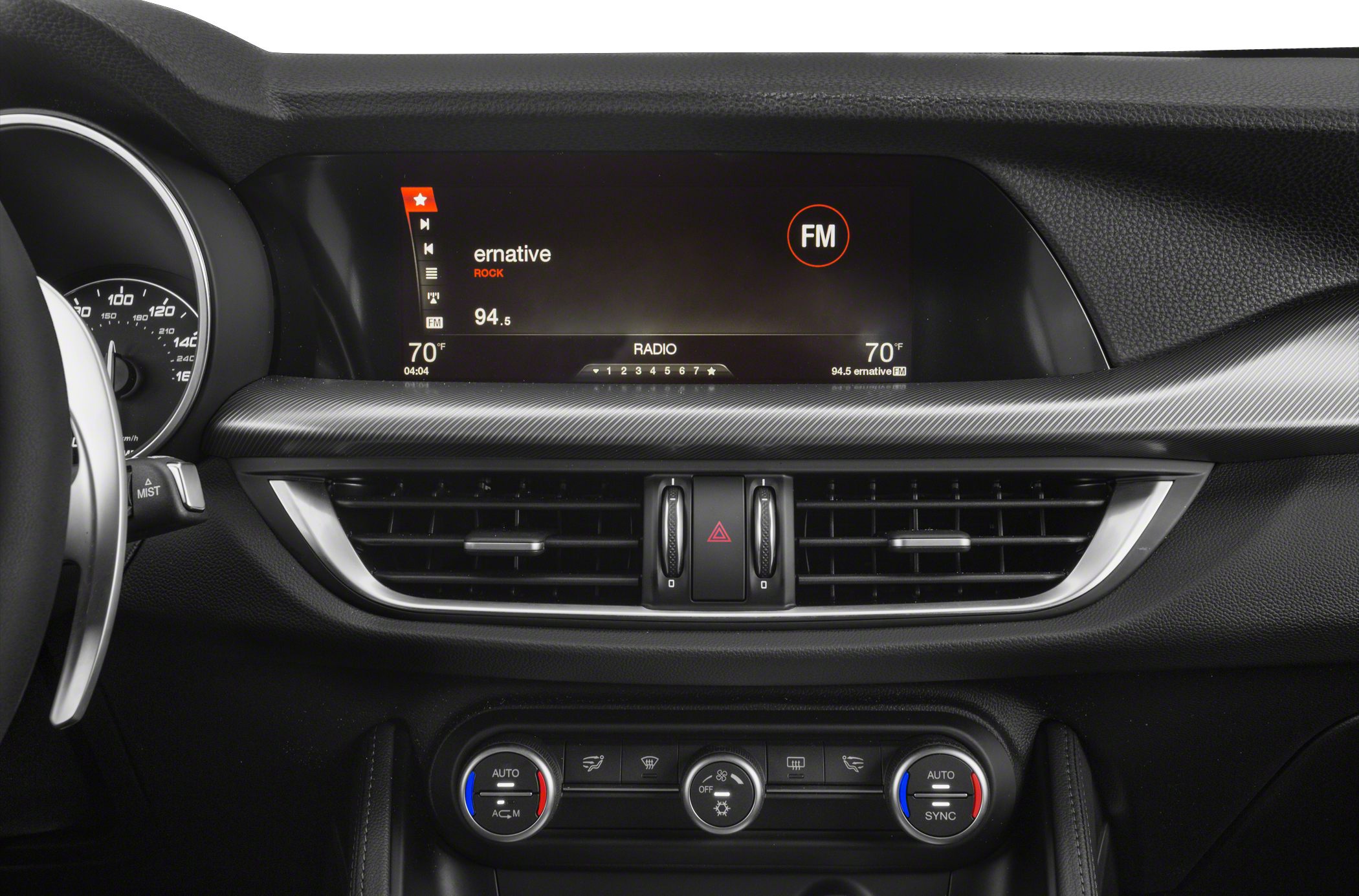 Infotainment screen with dual-zone climate control and air vents