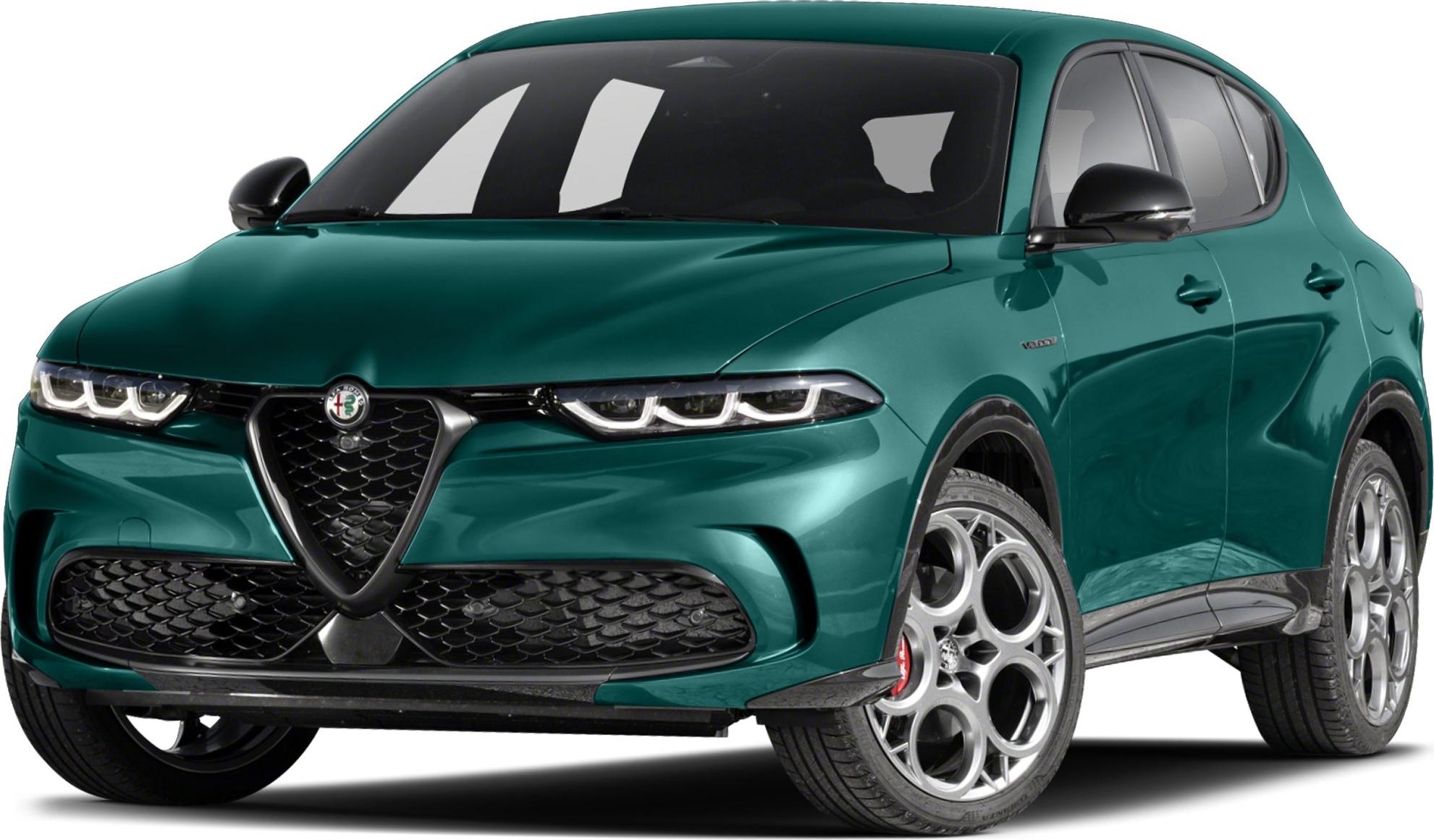 Front view with Alfa Romeo grille, LED headlights, and alloy wheels