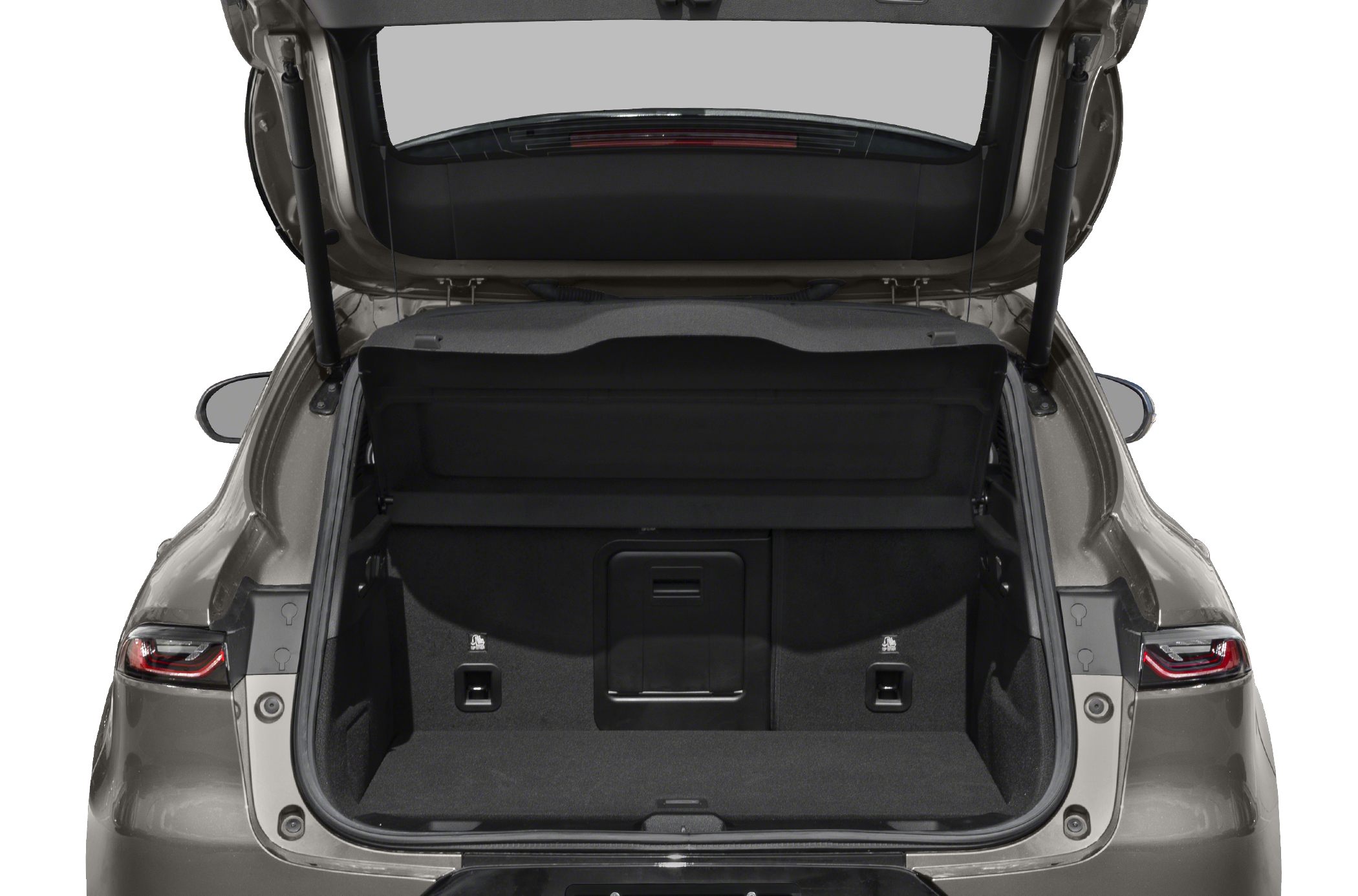 Open rear cargo space with dual gas struts and foldable cover