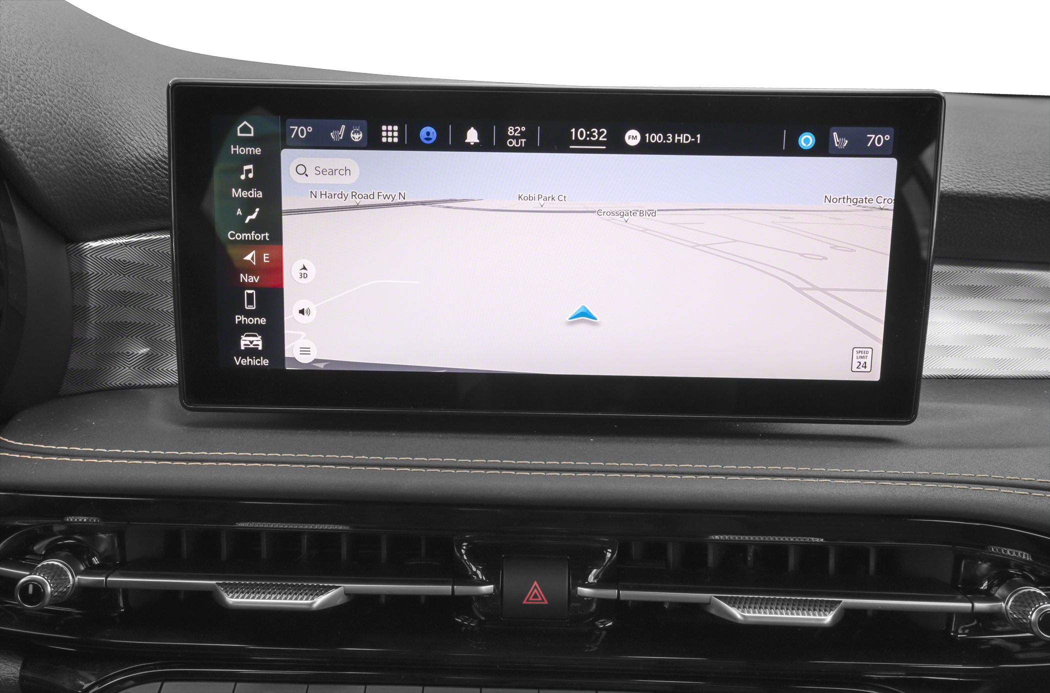 Infotainment display with navigation and climate controls