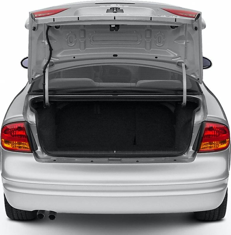 Rear view with open trunk and dual exhaust
