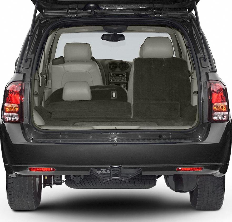 Open tailgate with rear cargo space and folded rear seats
