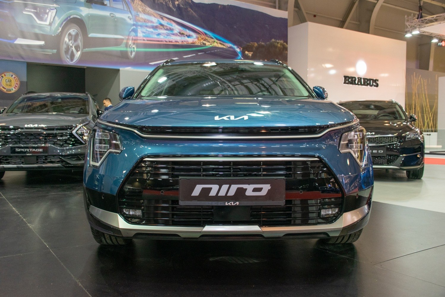 Front view with LED headlights and wide grille