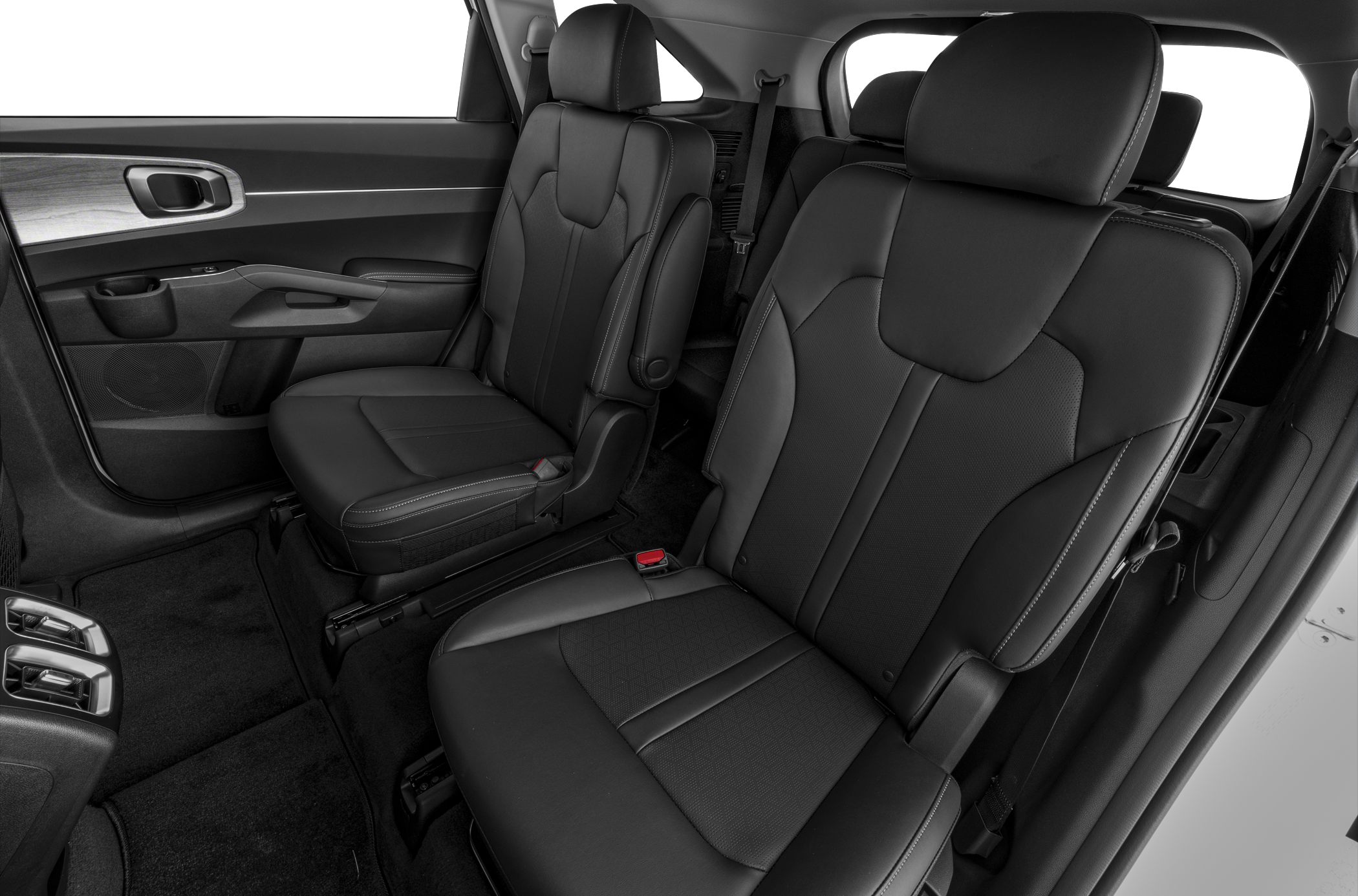 Premium black leather rear passenger seats with detailed stitching
