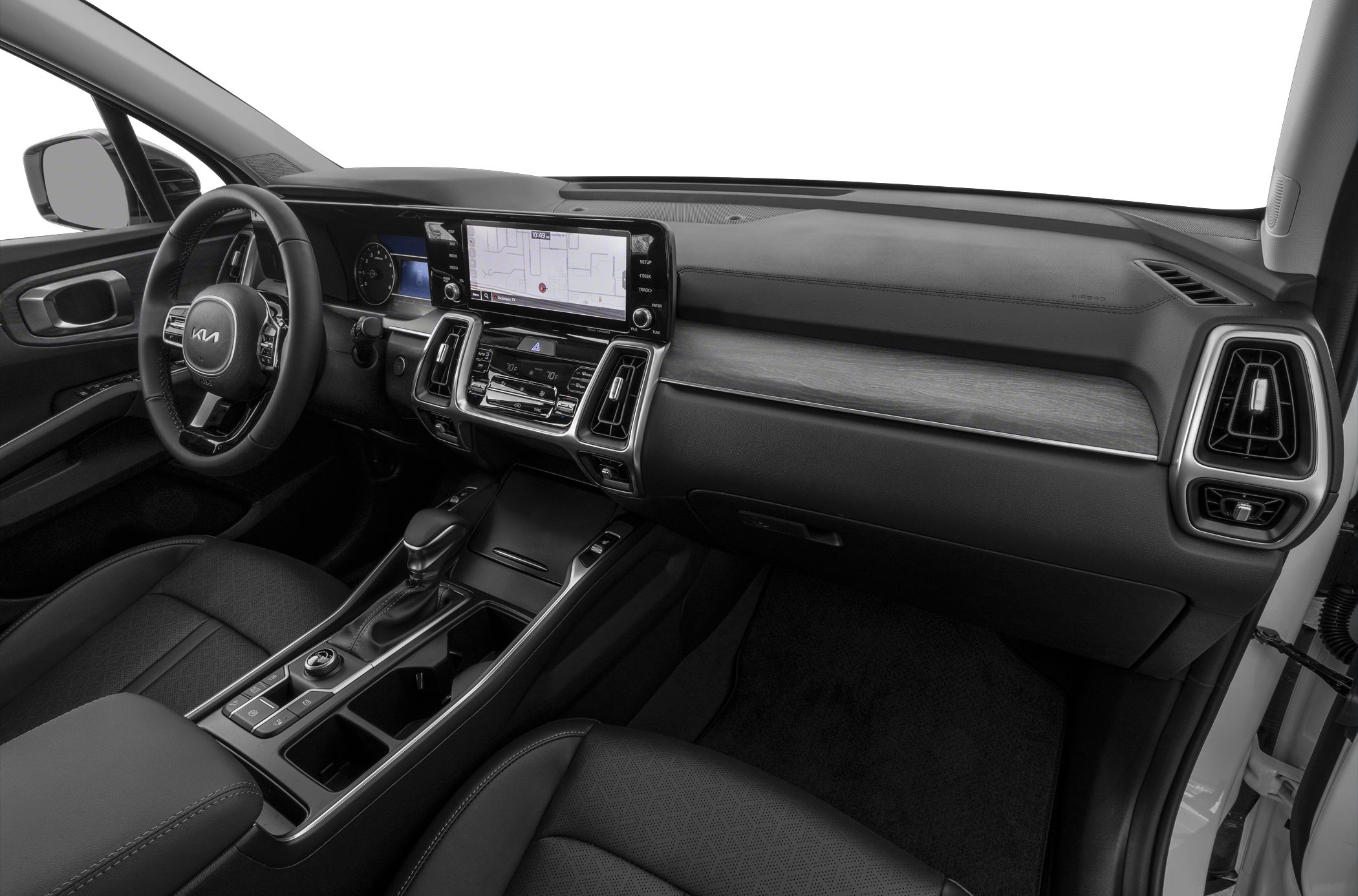 Modern car interior with touchscreen navigation and ergonomic dashboard layout