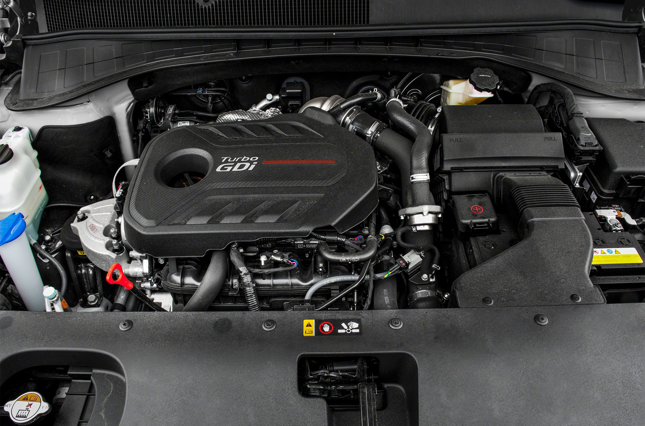 Turbocharged GDi engine layout in engine bay