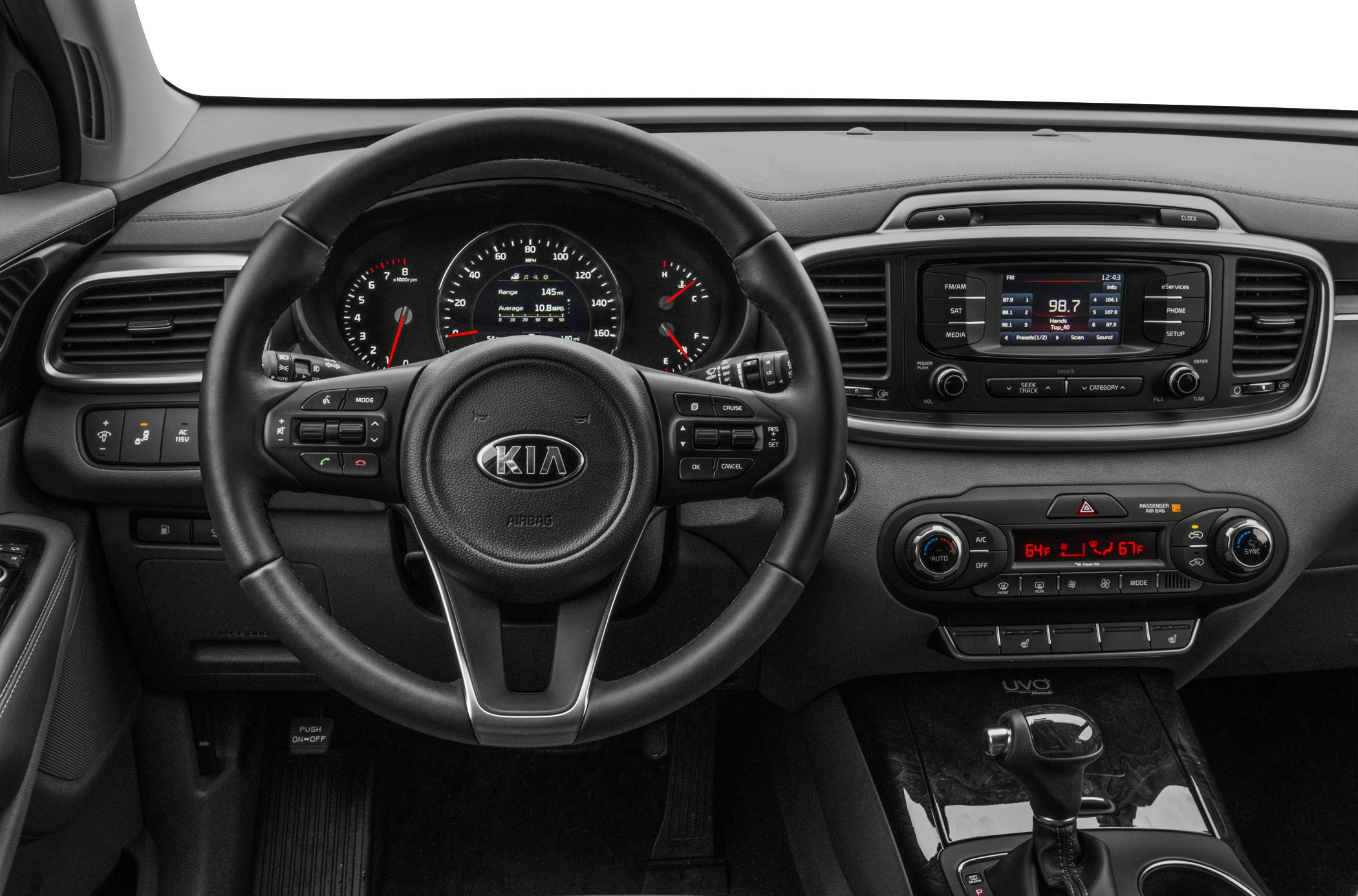 Steering wheel, digital instrument cluster, infotainment system, climate control