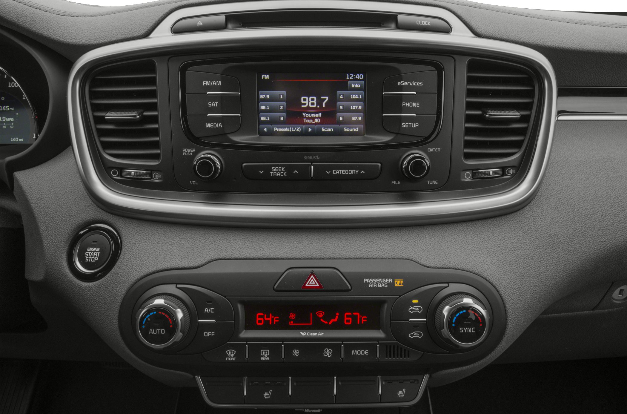 Dashboard with audio system and dual-zone climate control panel