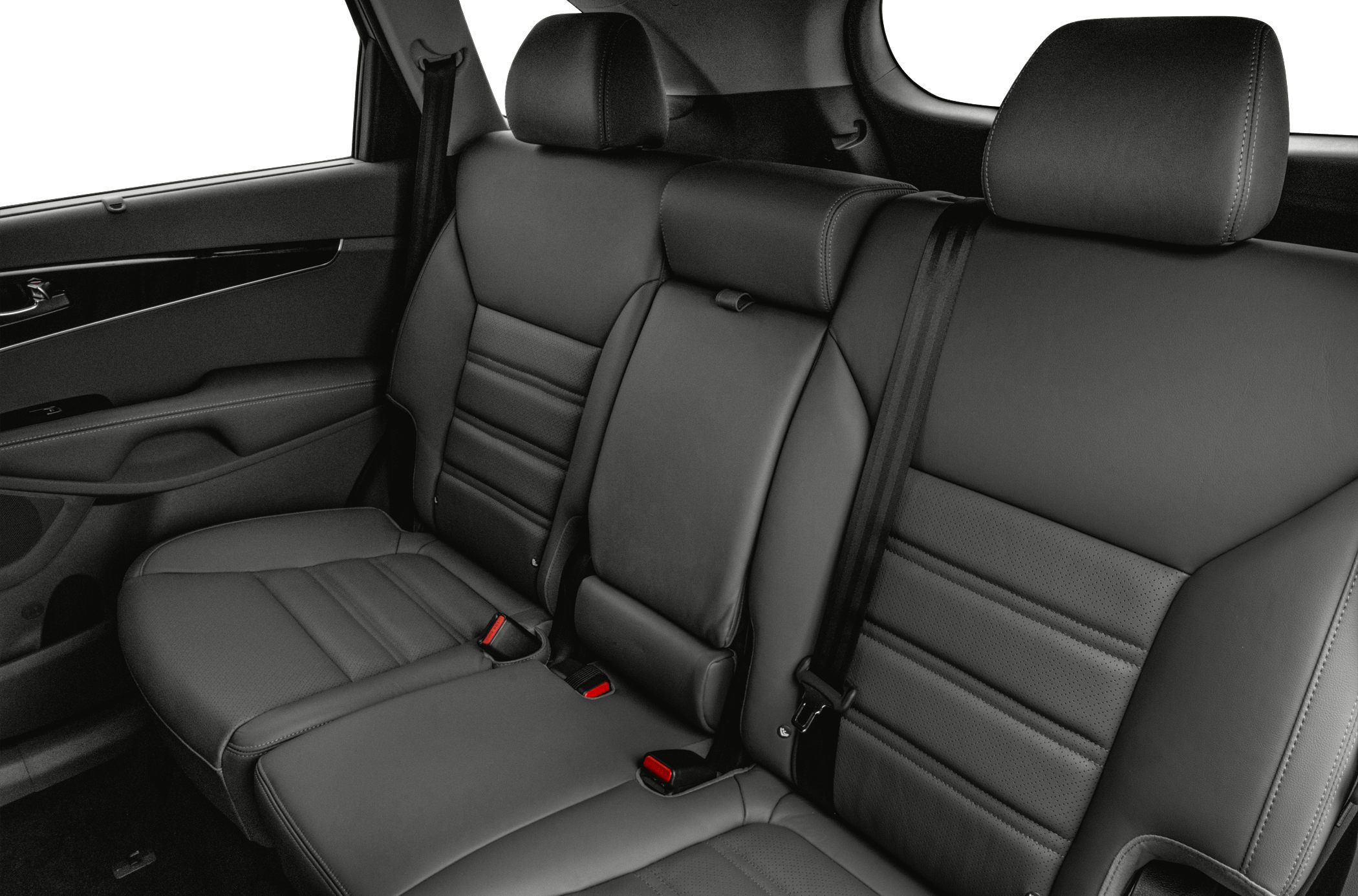Black leather rear seat with headrests and seat belts
