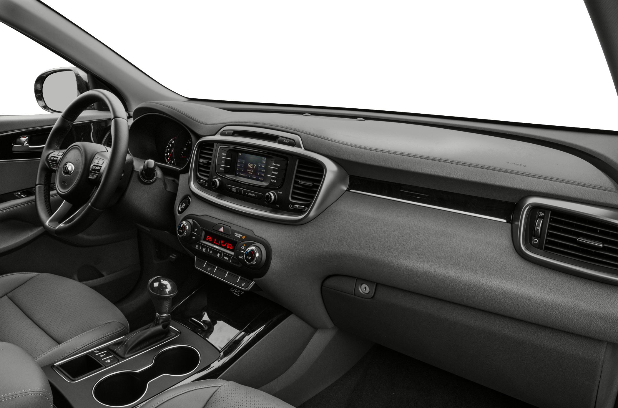 Dashboard, center console, steering wheel, infotainment and climate control
